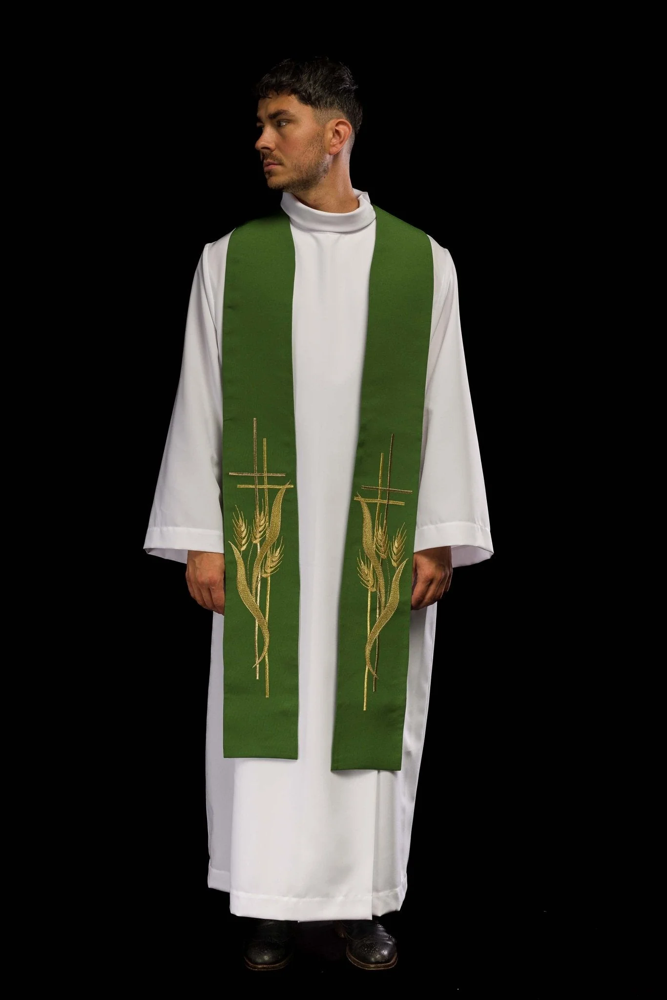 Green priestly stole embroidered