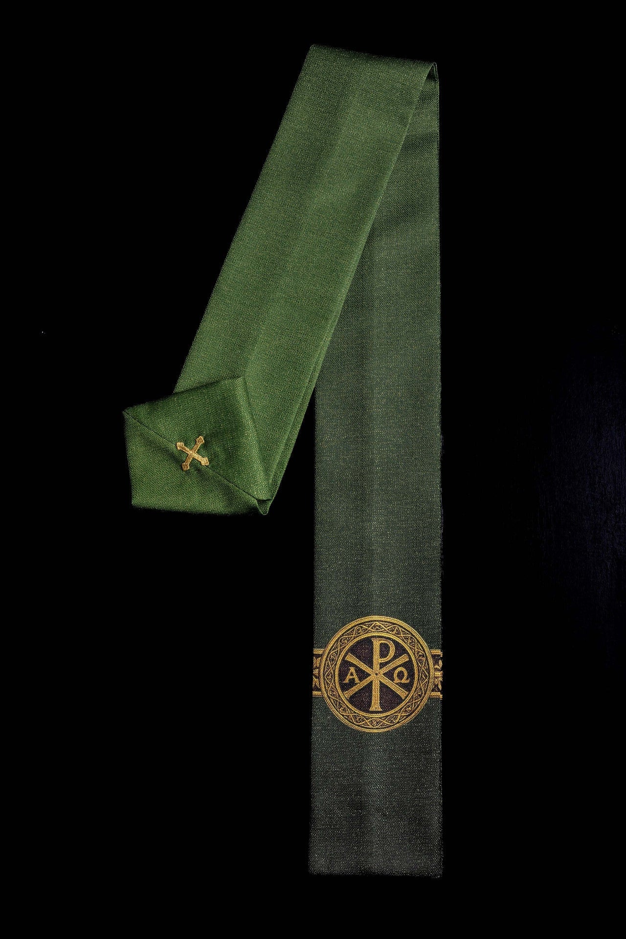 Green printed Pax chasuble with rich gold ornamentation - Image 9