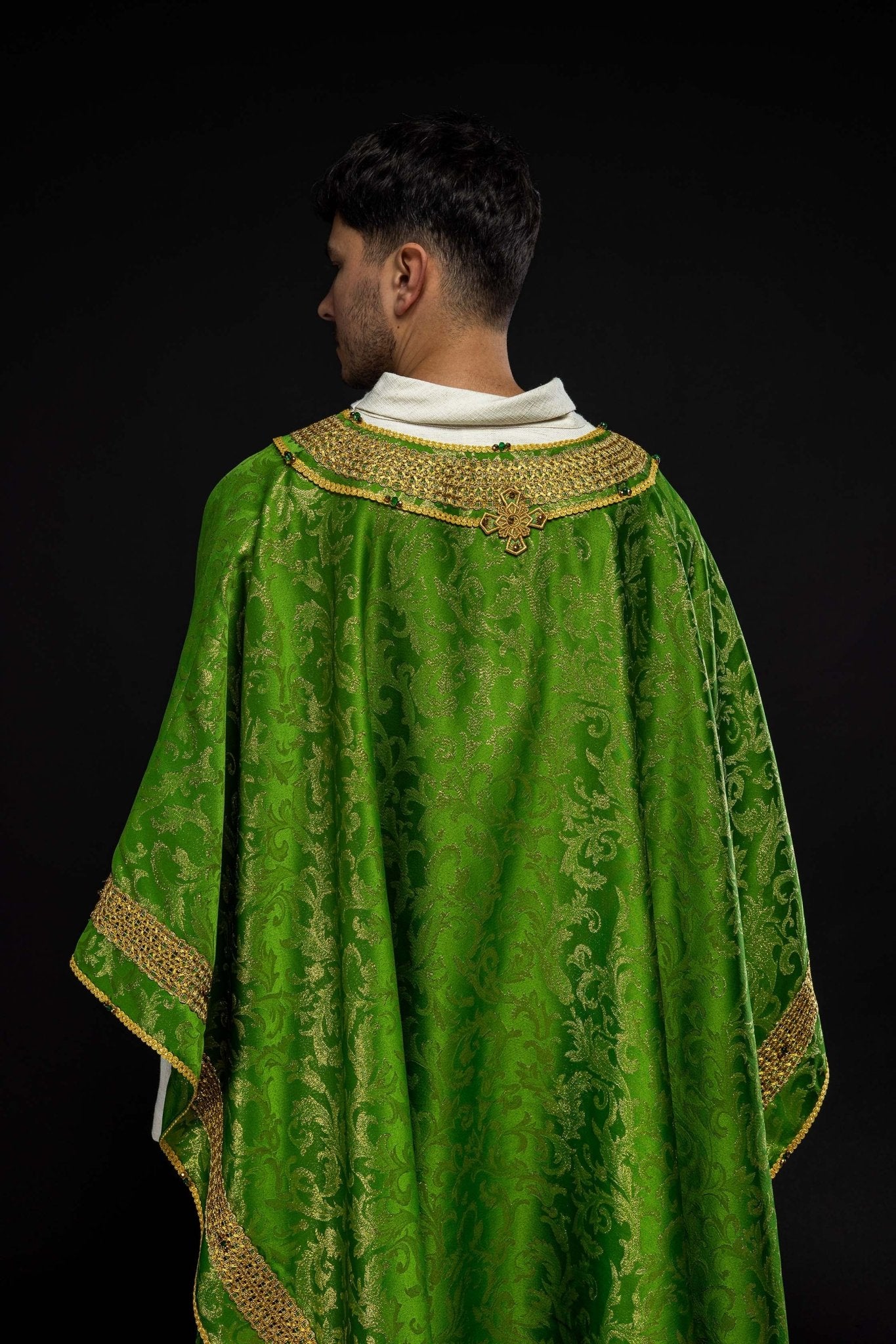 Handmade chasuble with natural stones Handmade 7010 Green - Image 14