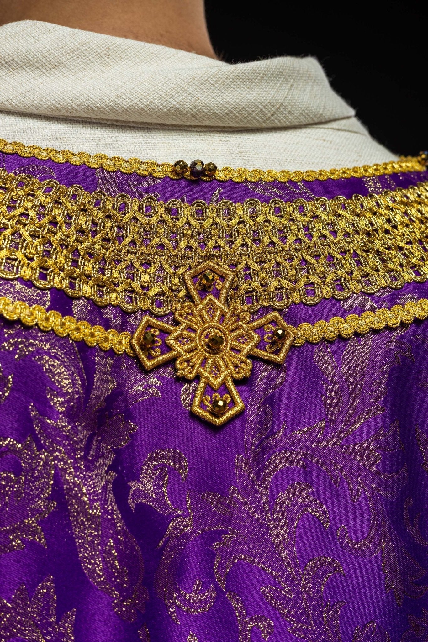 Handmade chasuble with natural stones Handmade 7010 Purple - Image 11