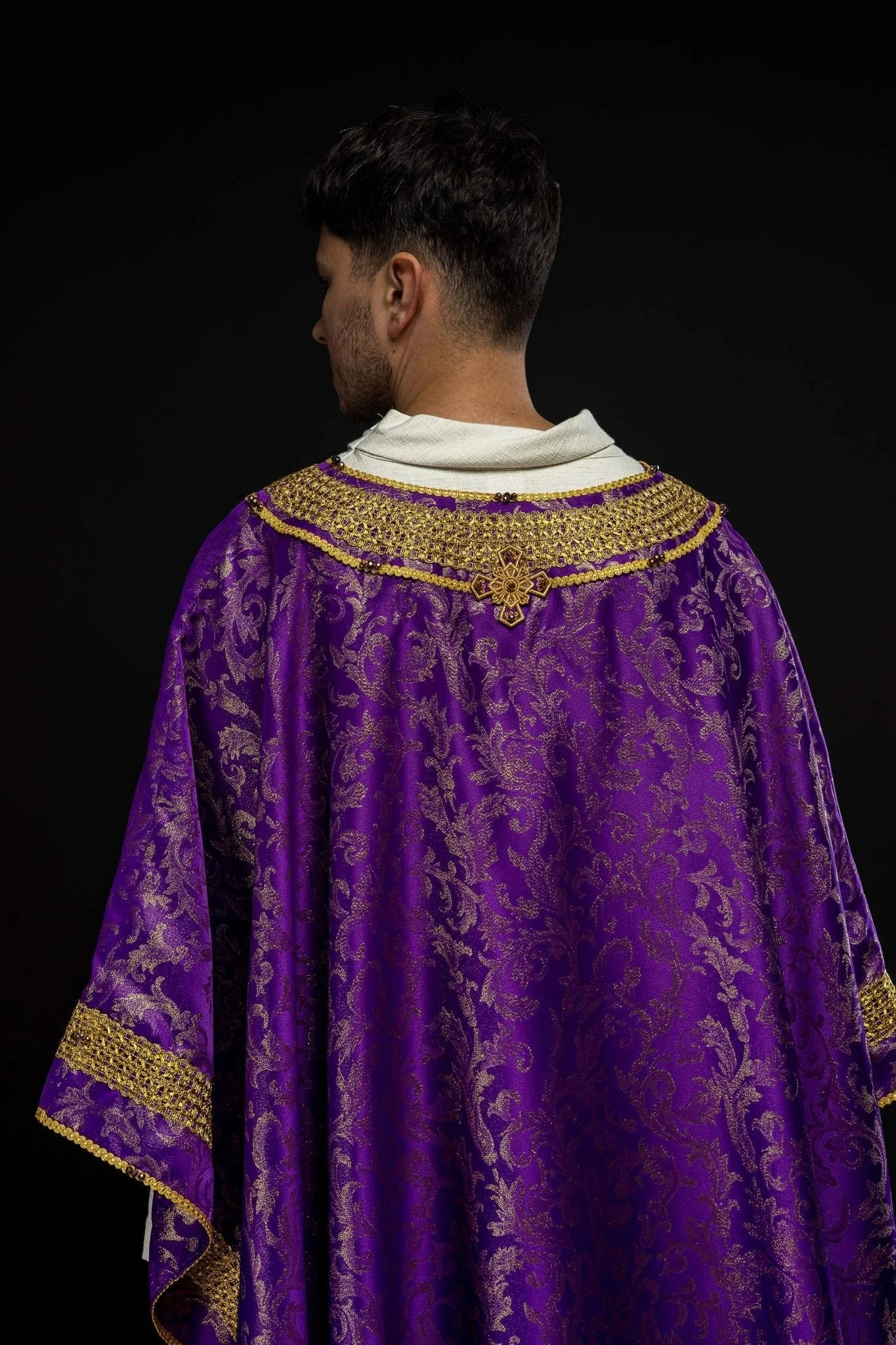 Handmade chasuble with natural stones Handmade 7010 Purple - Image 13