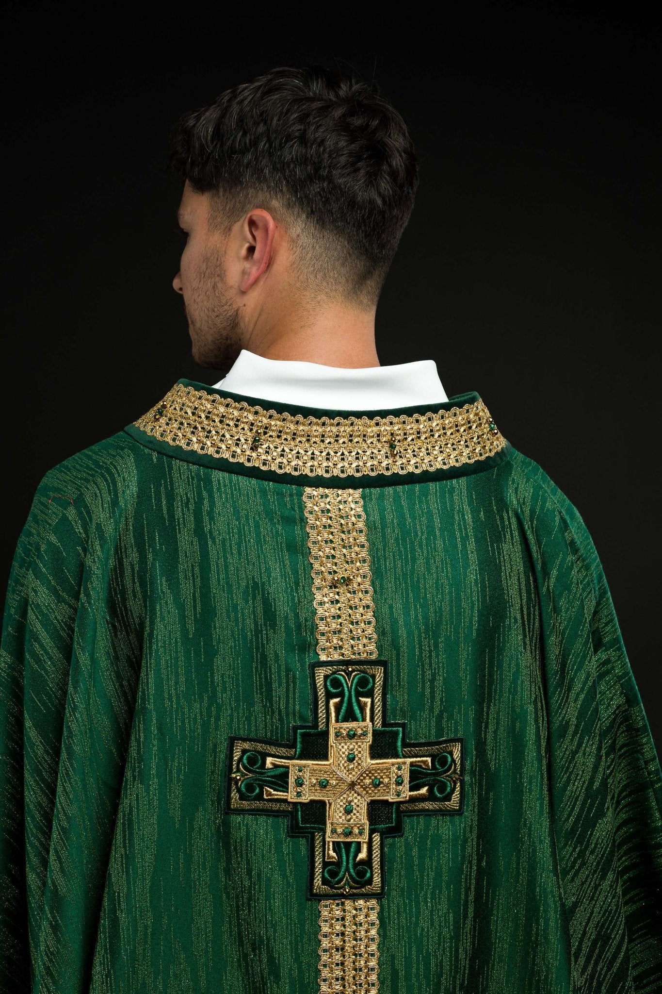 Handmade chasuble with natural stones Handmade 7015 Green - Image 10