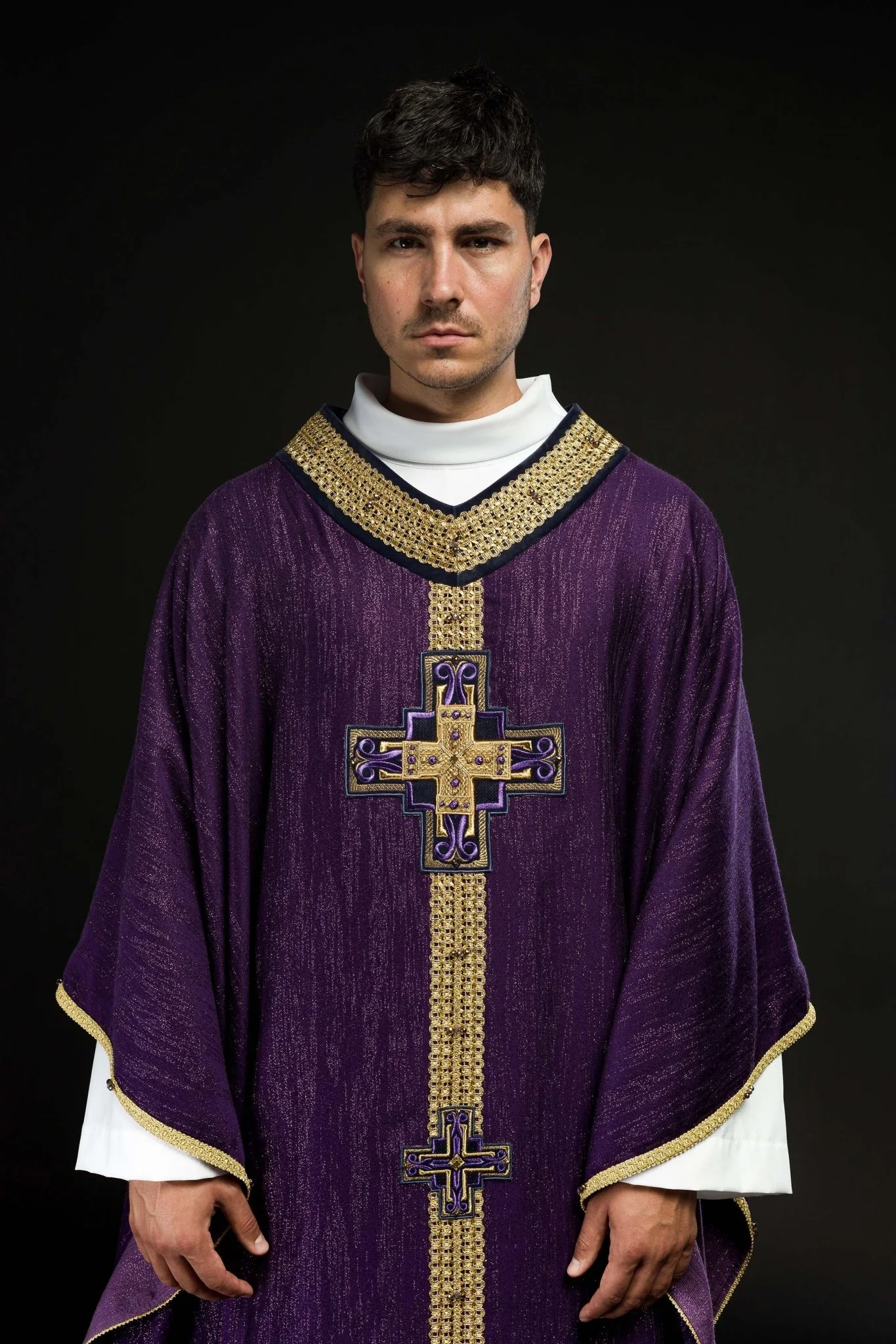 Handmade chasuble with natural stones Handmade 7015 Purple