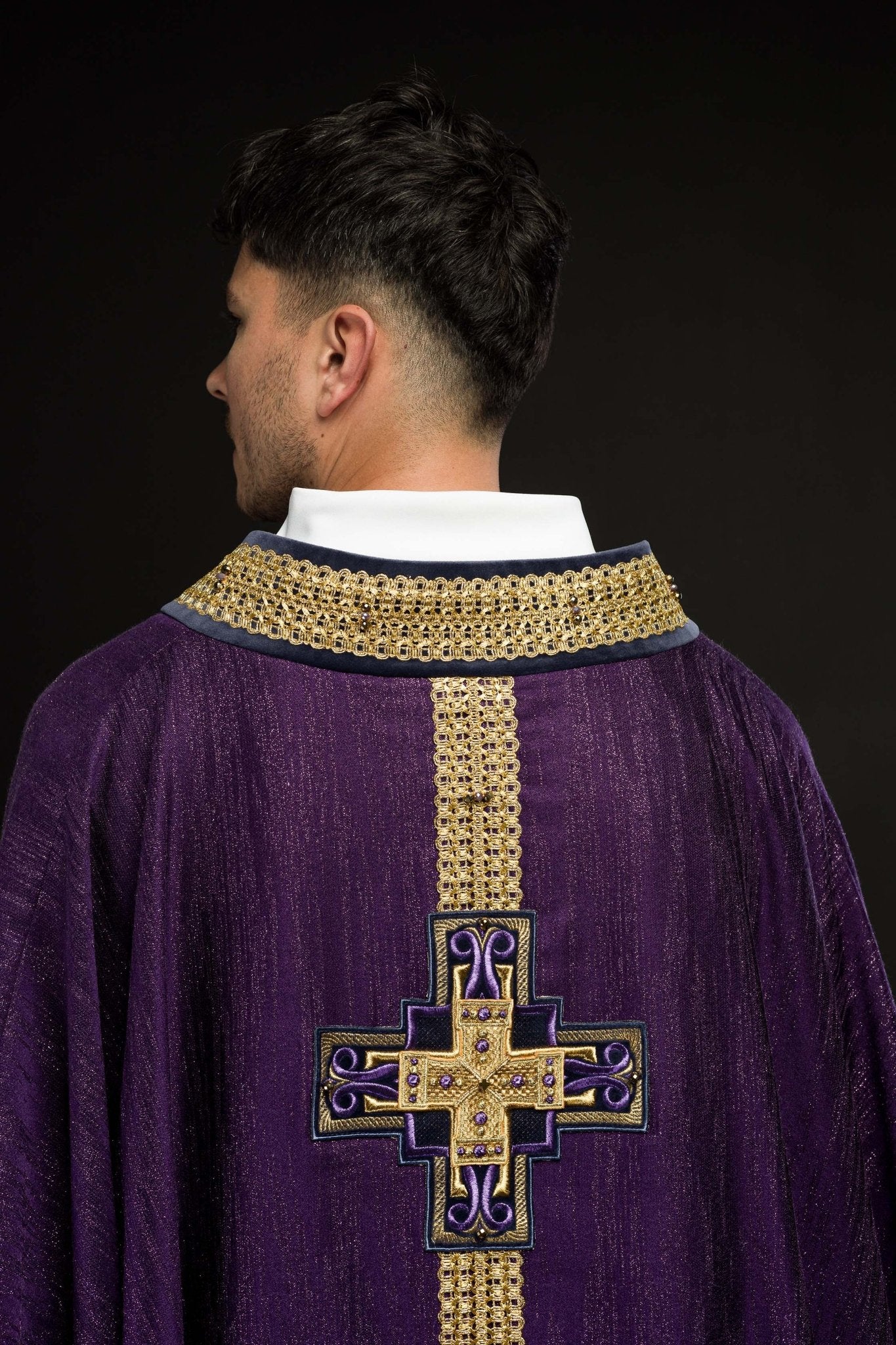 Handmade chasuble with natural stones Handmade 7015 Purple - Image 11