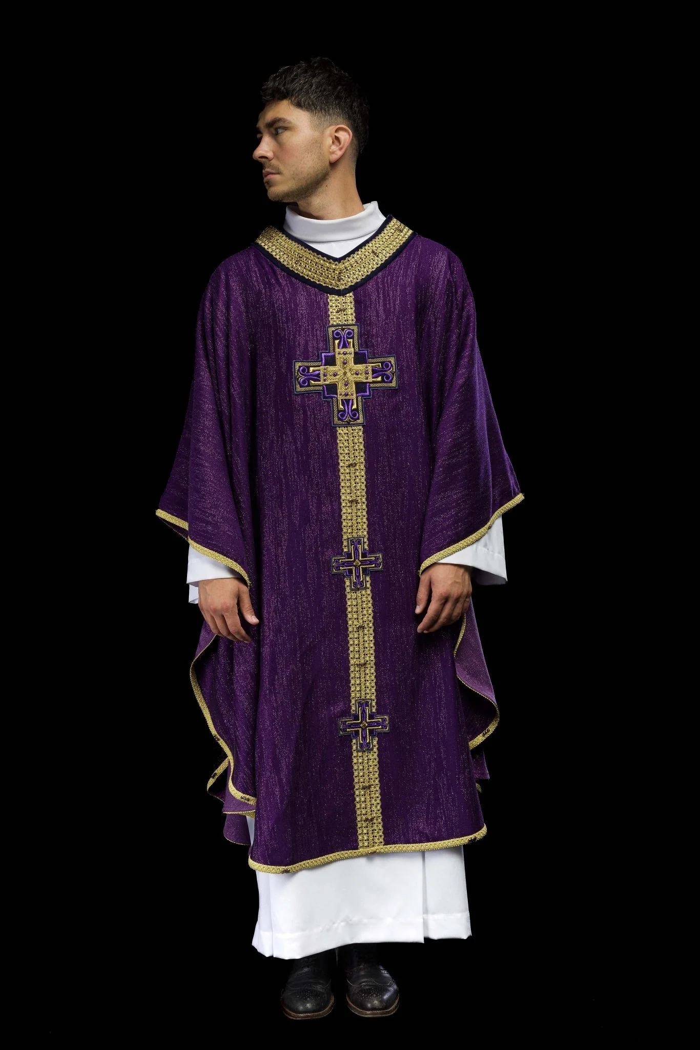 Handmade chasuble with natural stones Handmade 7015 Purple - Image 2