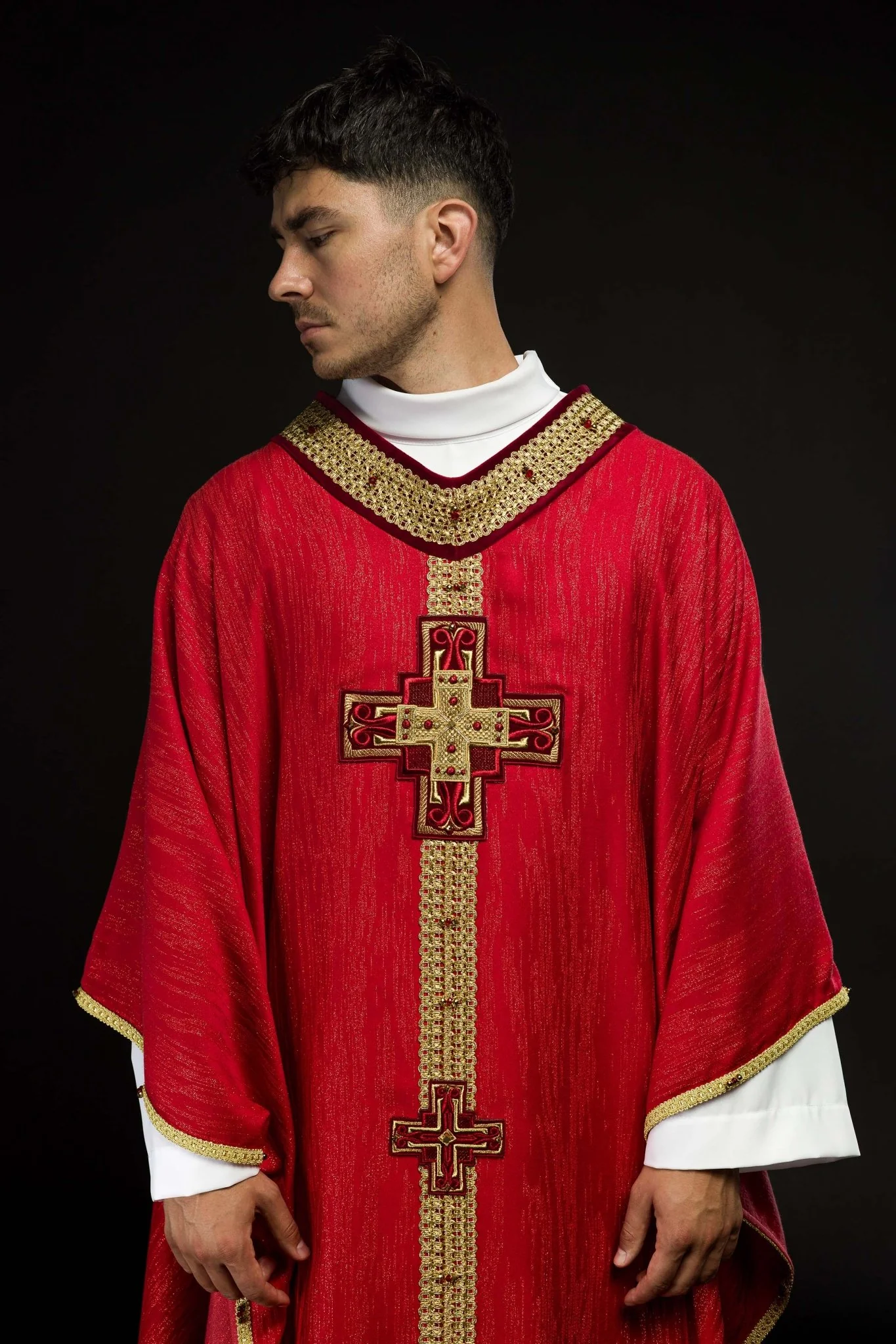 Handmade chasuble with natural stones Handmade 7015 Red