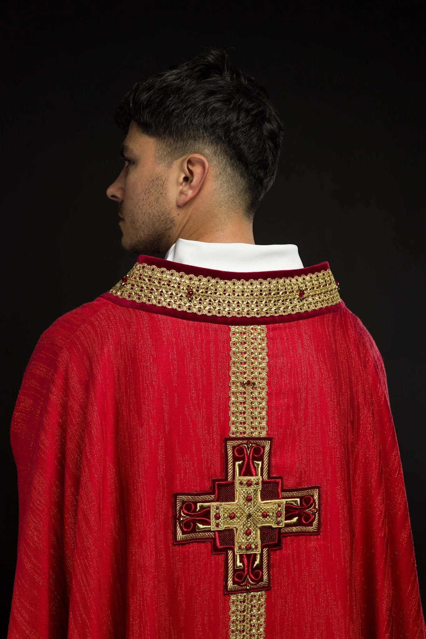 Handmade chasuble with natural stones Handmade 7015 Red - Image 11