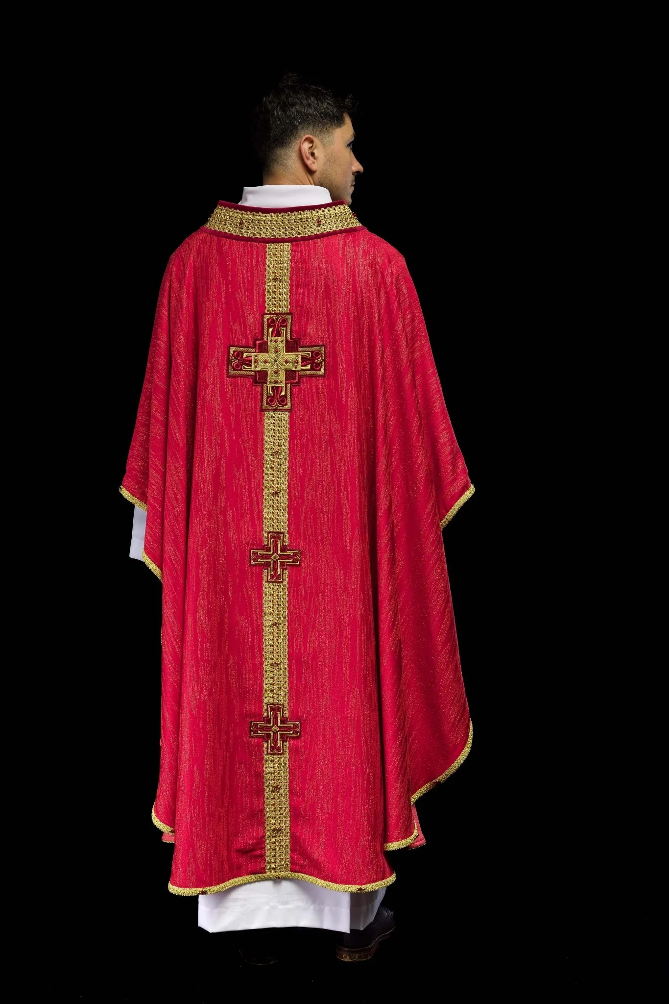 Handmade chasuble with natural stones Handmade 7015 Red - Image 12