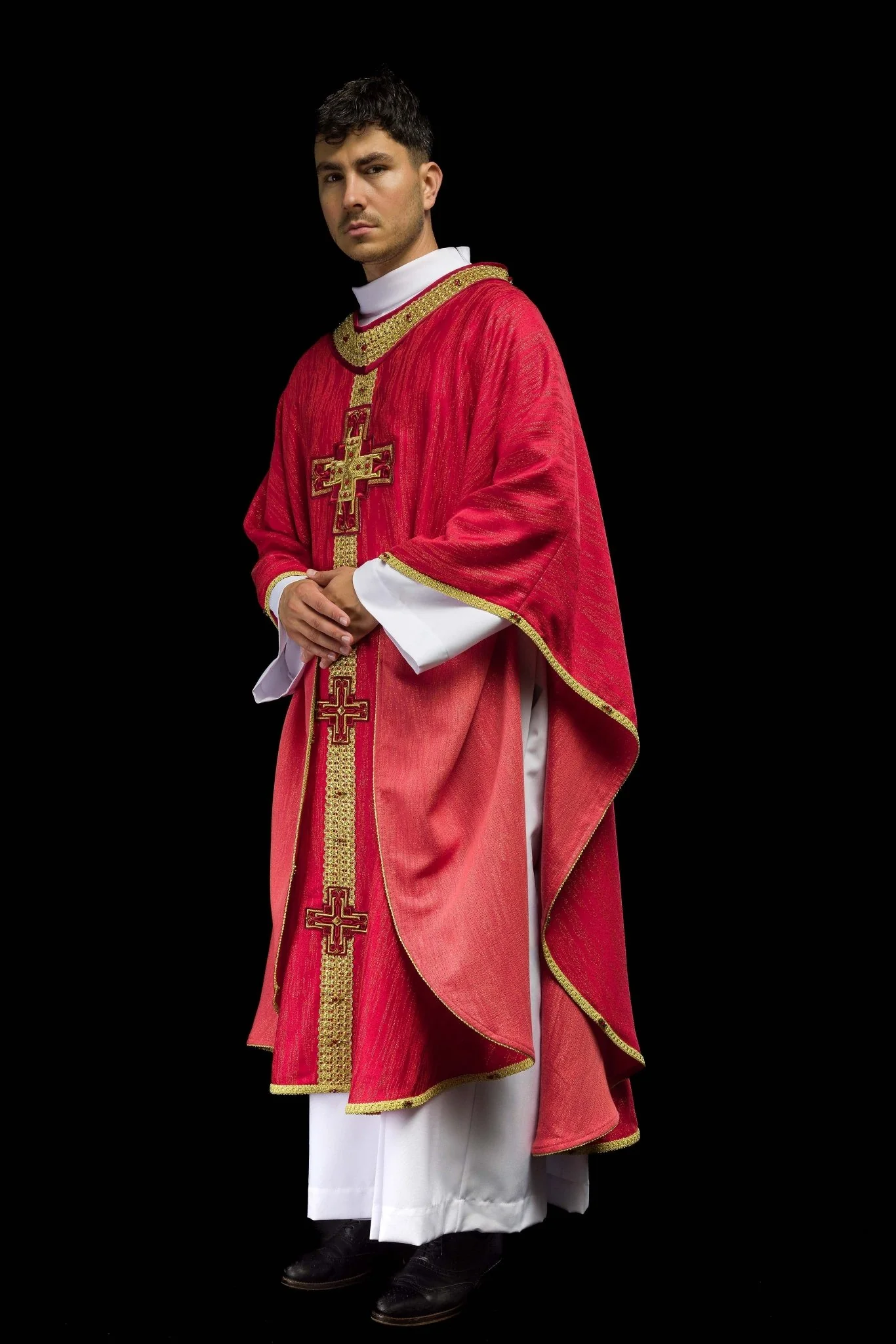 Handmade chasuble with natural stones Handmade 7015 Red - Image 13