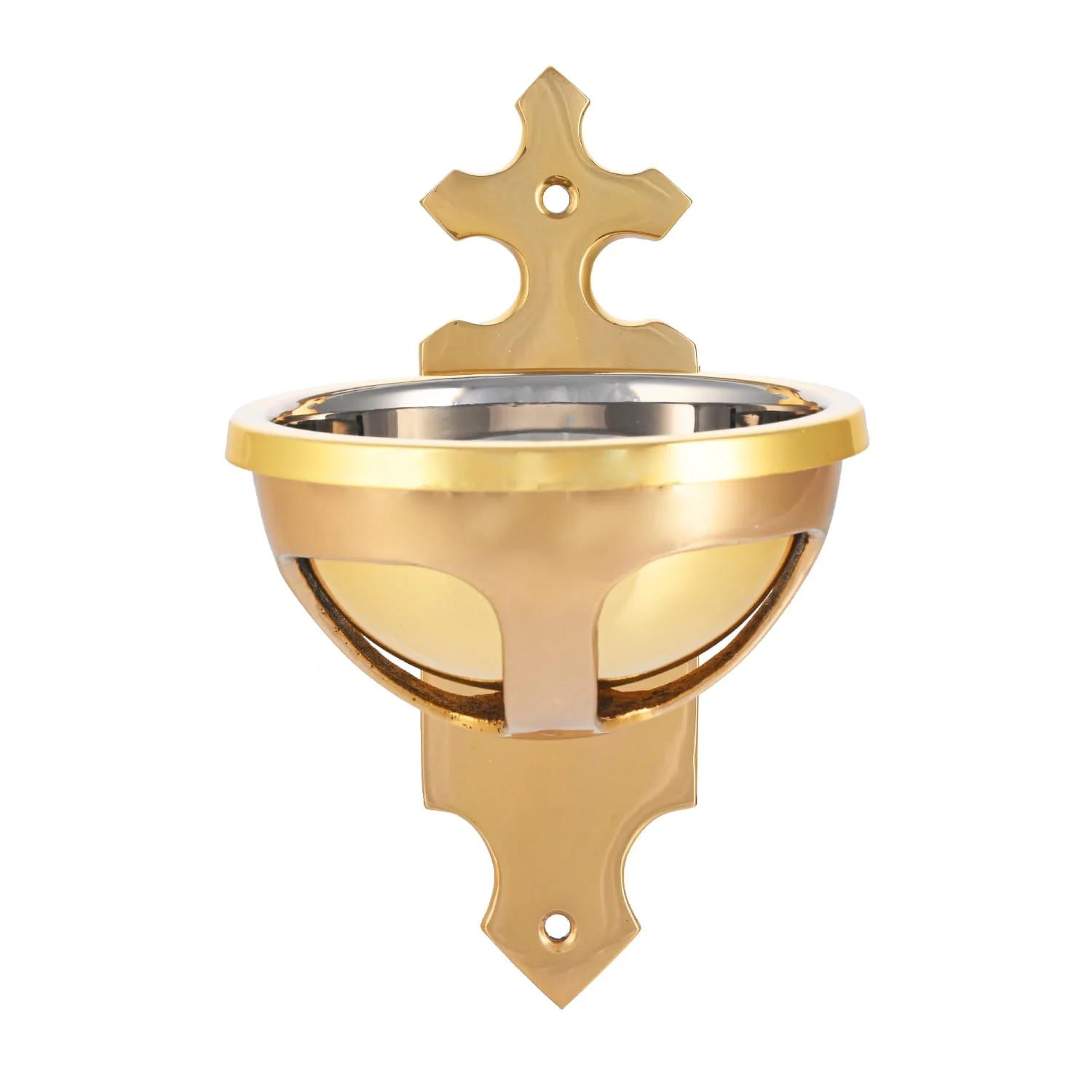 Holy Water Font – Brass – with Cross
