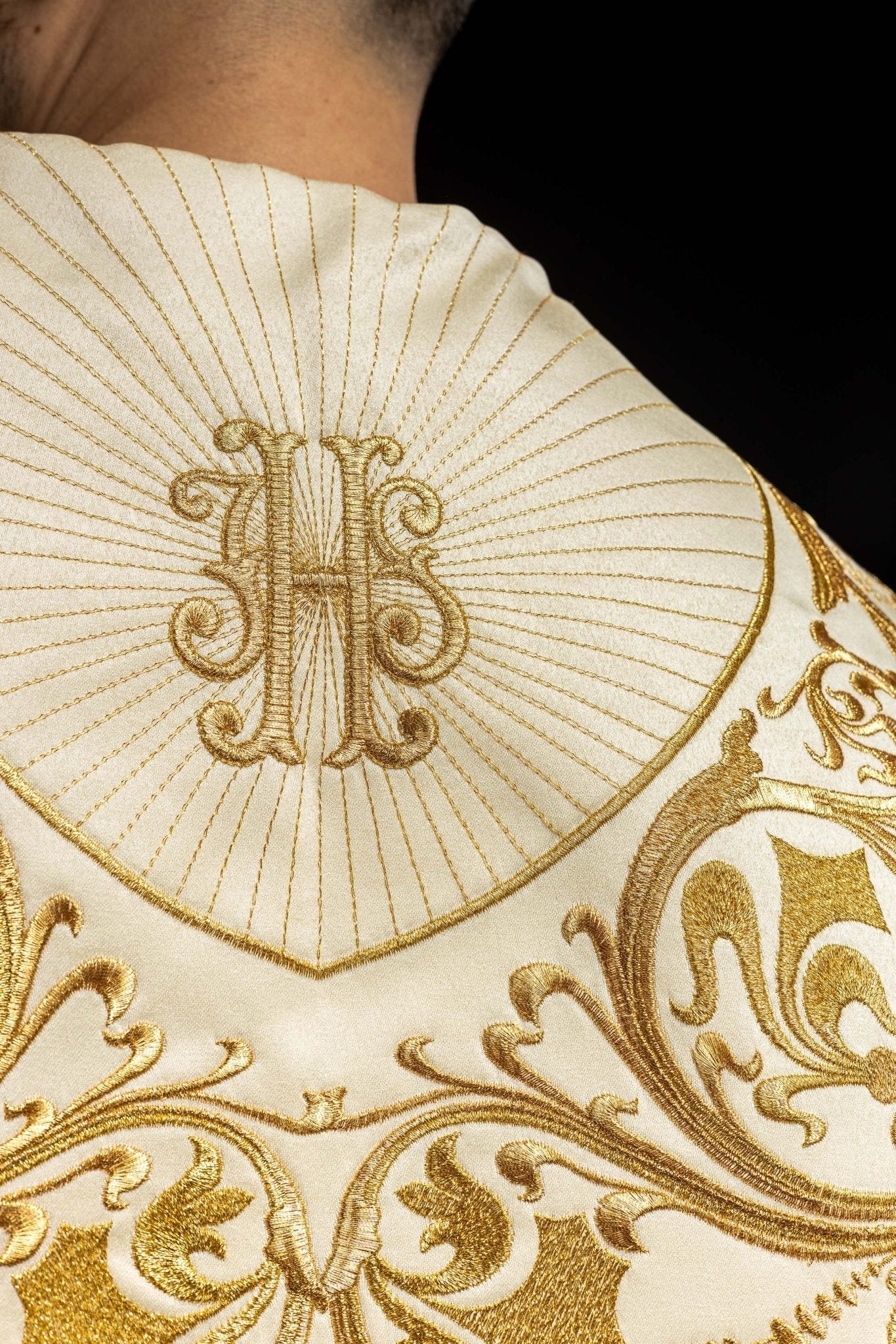 IHS embroidered ecru priest's cope - Image 6