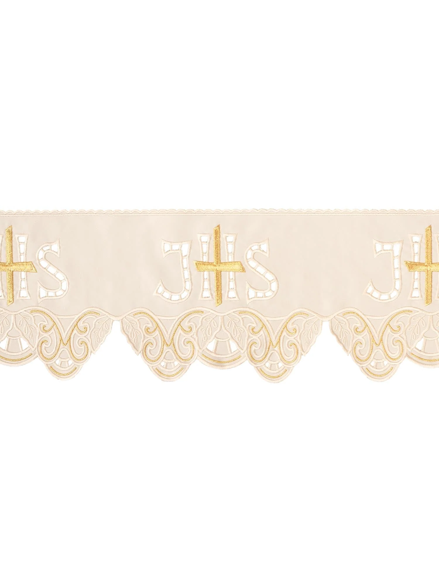 Ivory altar superfrontal with IHS and cross embroidery