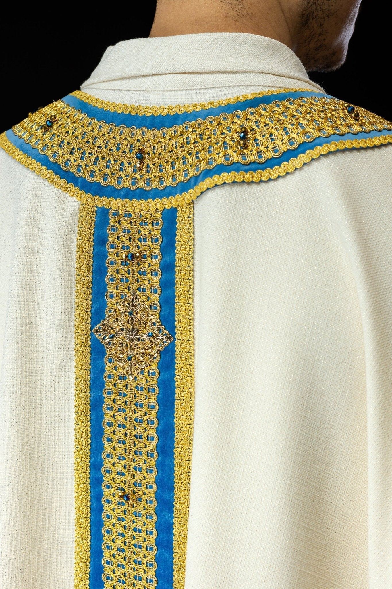 Ivory chasuble with light blue details Handmade 7001 - Image 8