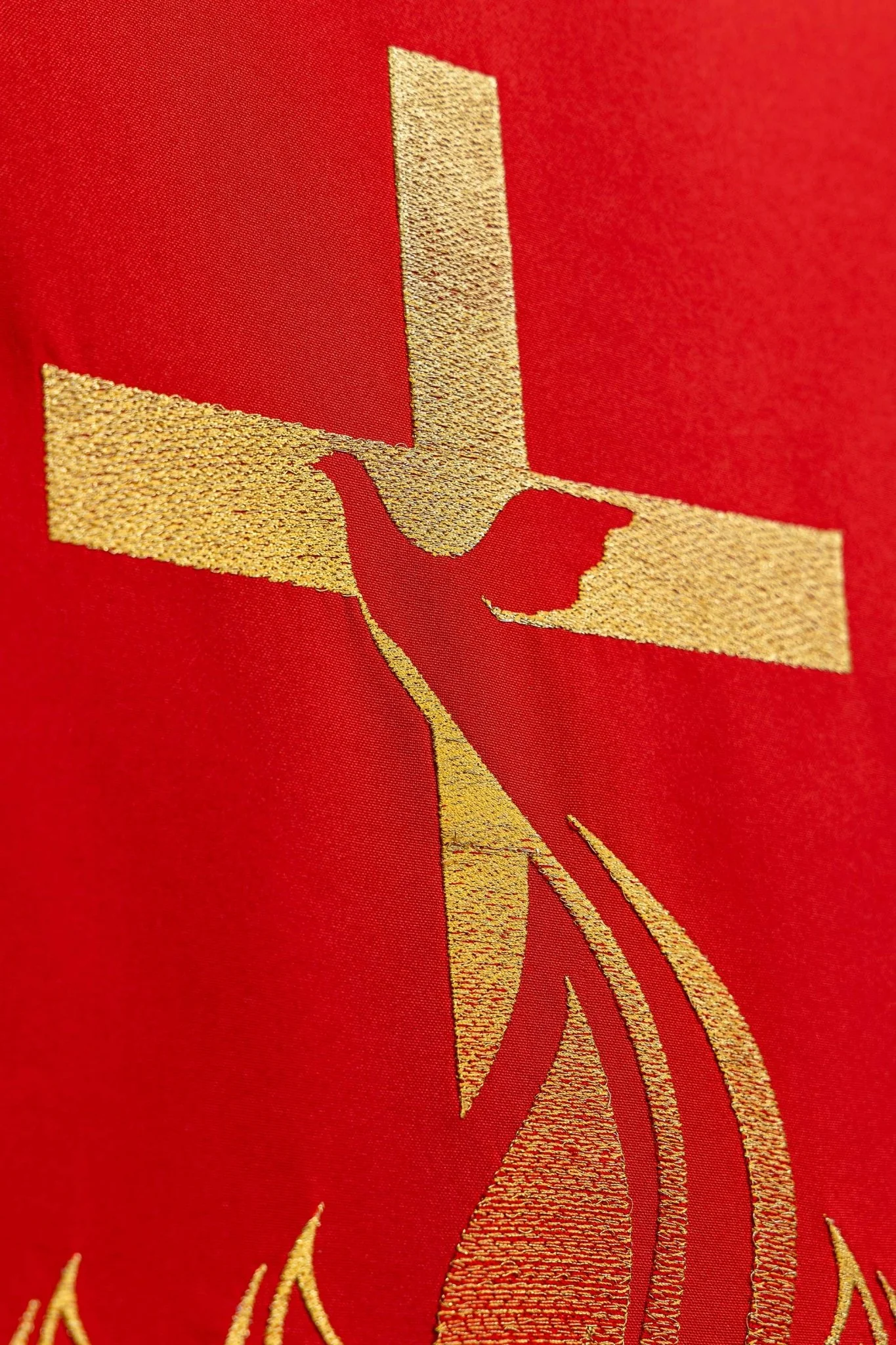 Red lectern Cover Embroidered with Cross and Fire Symbol in Red - Image 3