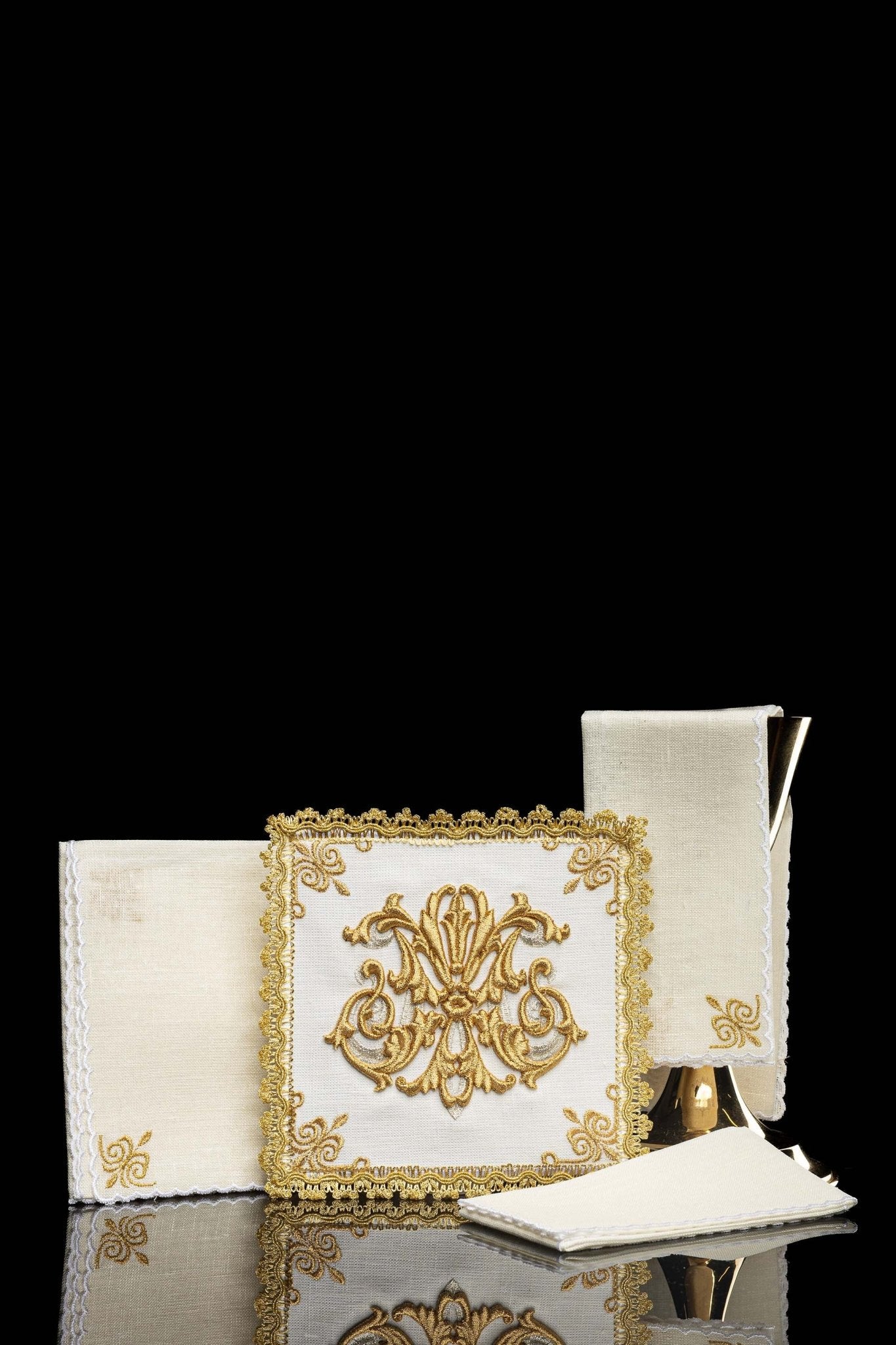 Linen Chalice Linens with Embroidery and Stones