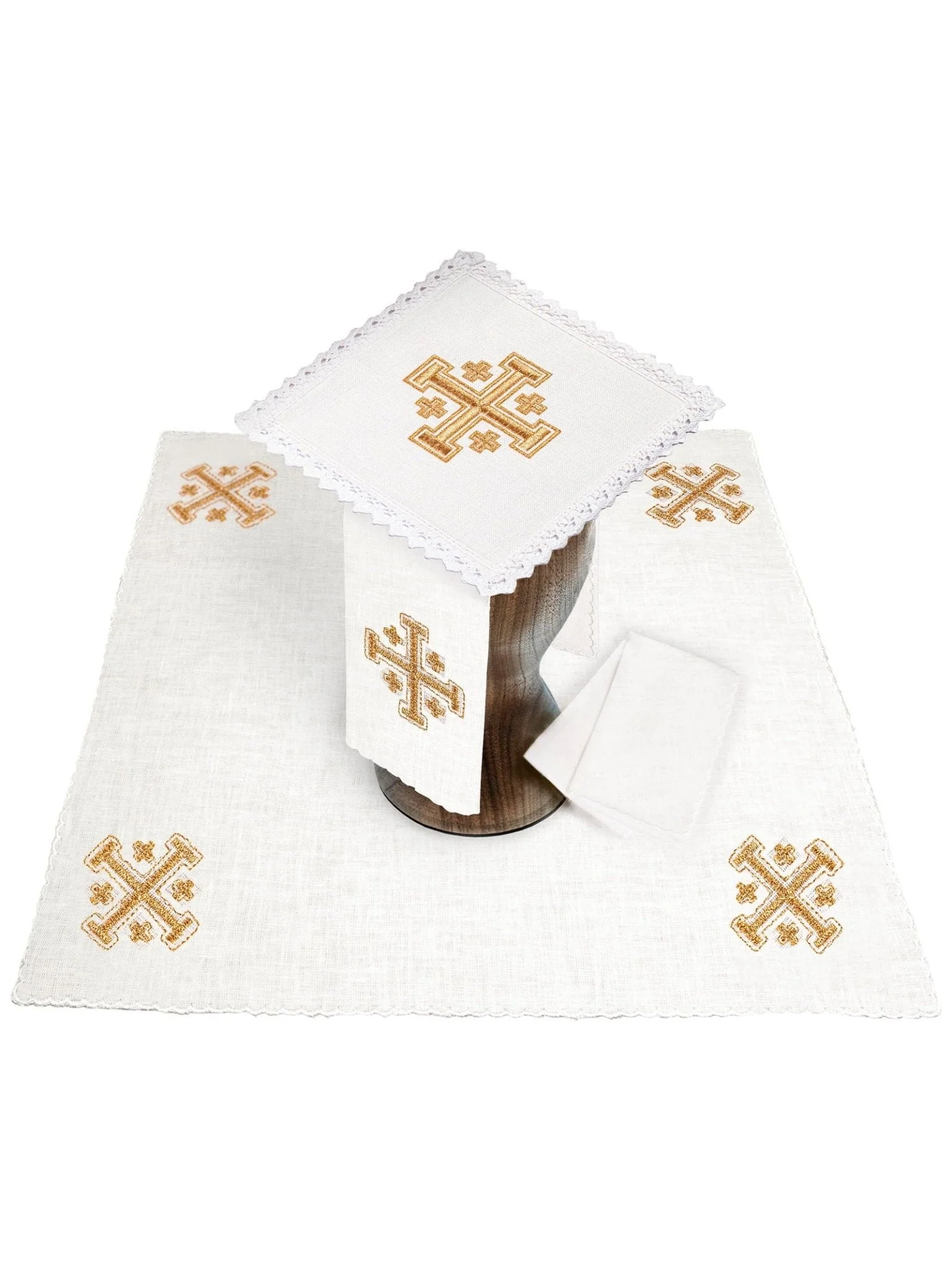 Linen Chalice Linens with Jerusalem Cross Embroidery