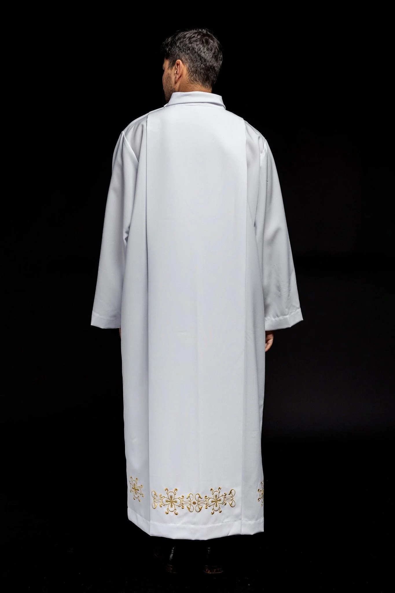 Liturgical alb with turtleneck decorated with embroidery white - Image 6