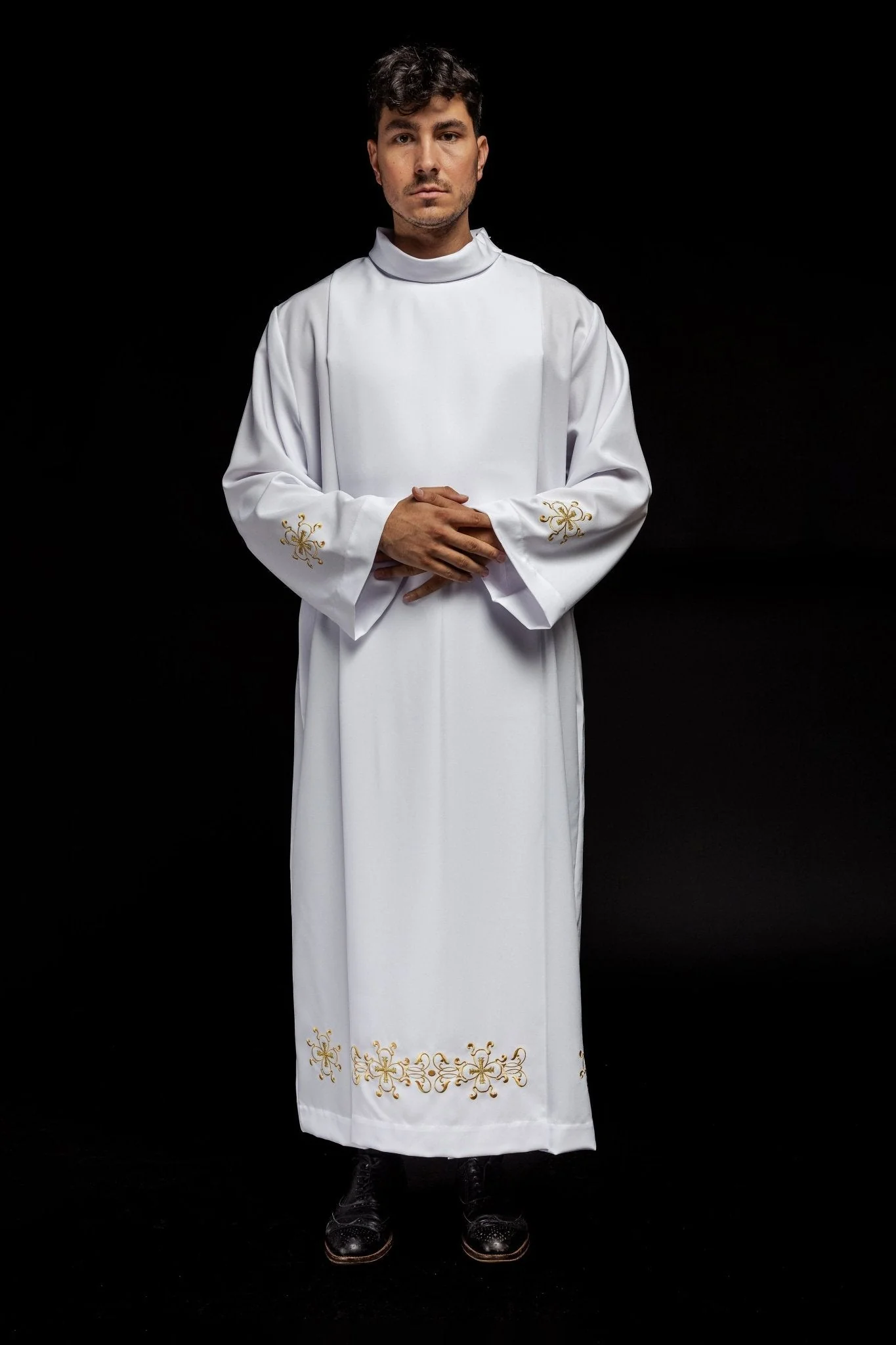 Liturgical alb with turtleneck decorated with embroidery white - Image 7