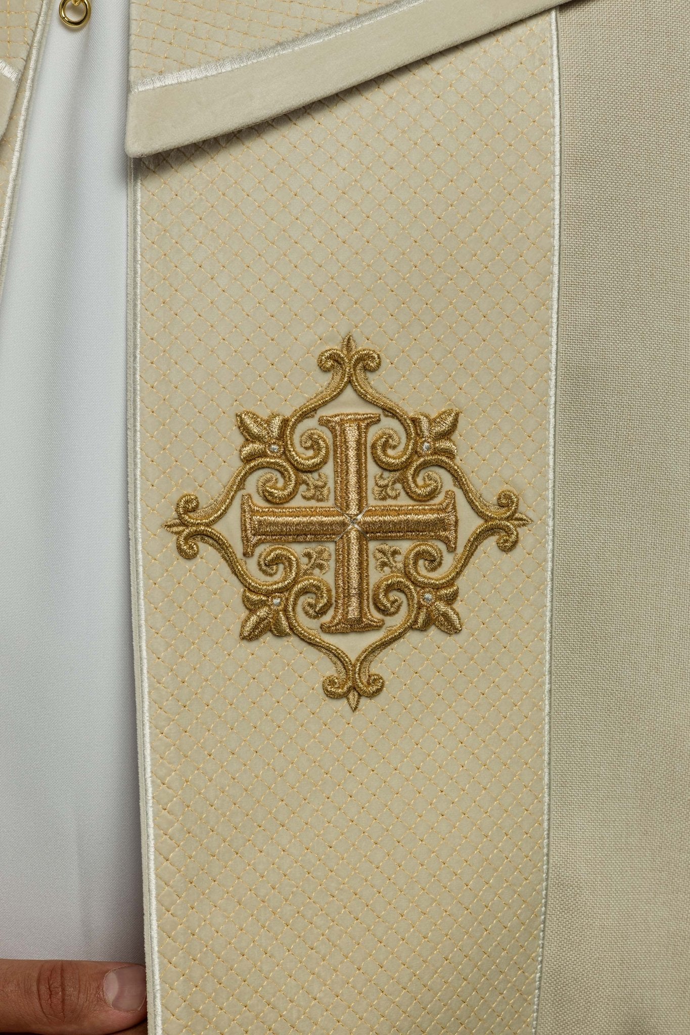 Liturgical Cope with Ecru Velvet Orphrey and Cross Embroidery - Image 4