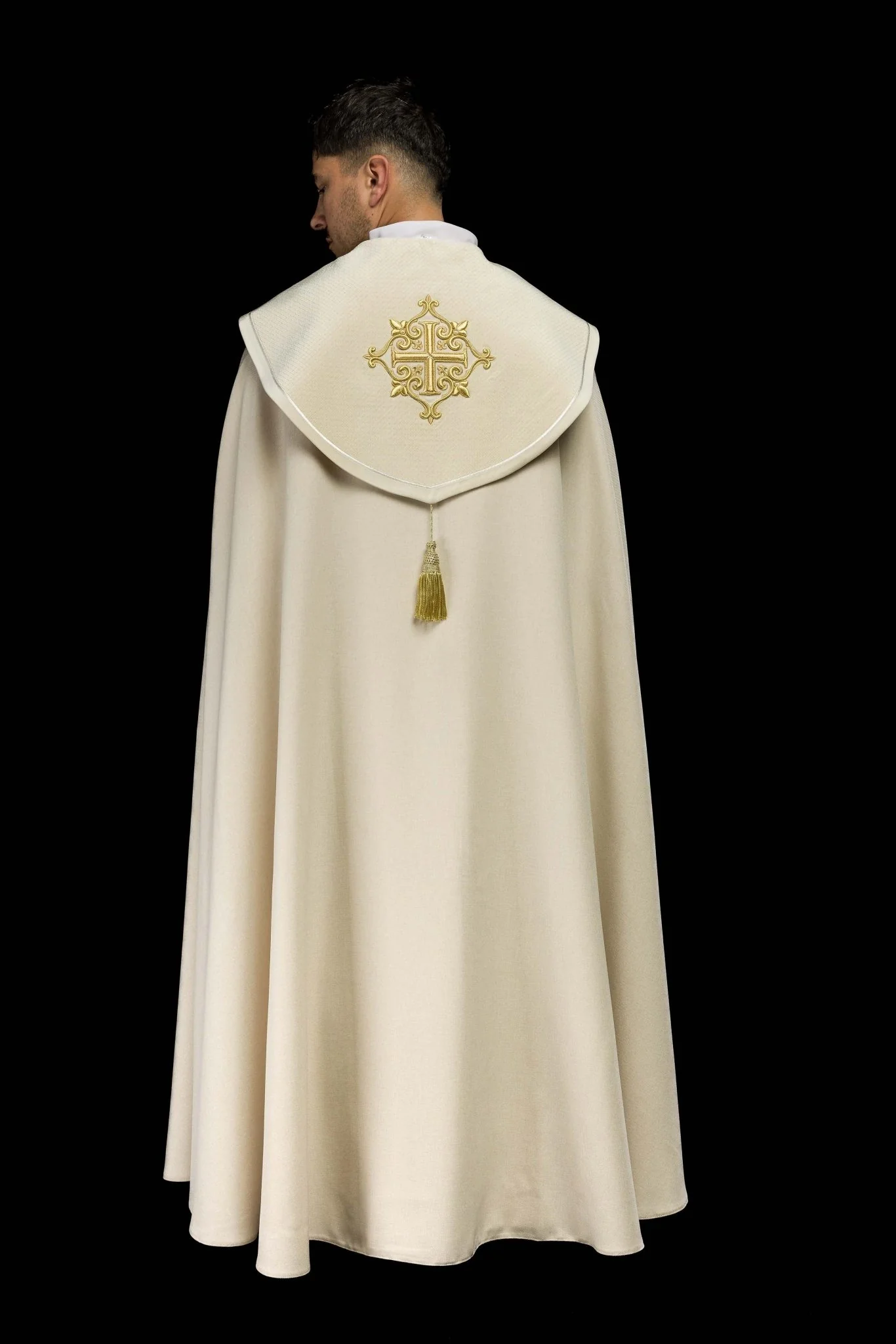 Liturgical Cope with Ecru Velvet Orphrey and Cross Embroidery - Image 7