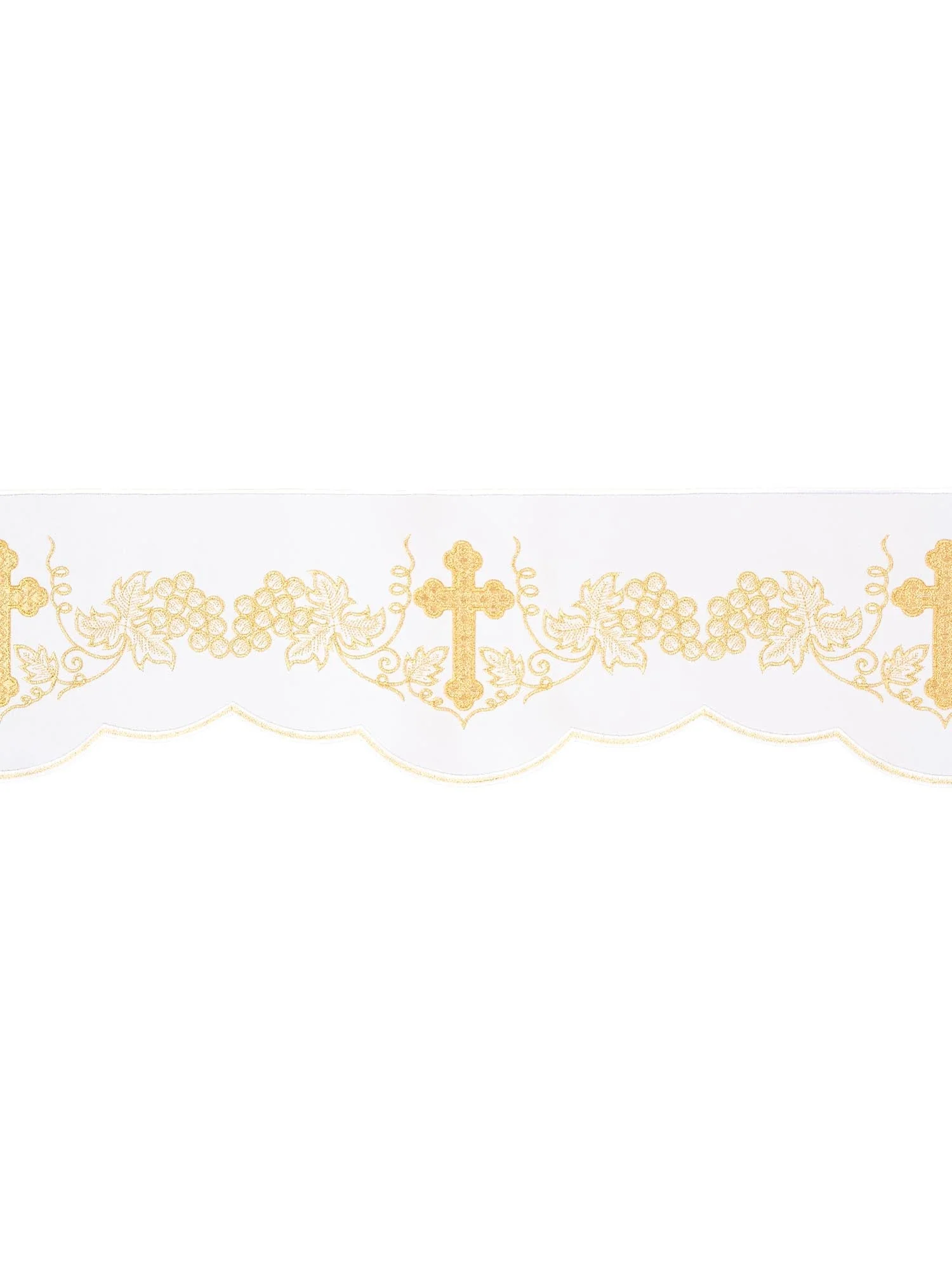 Liturgical superfrontal in white with embroidered Cross and Grapes
