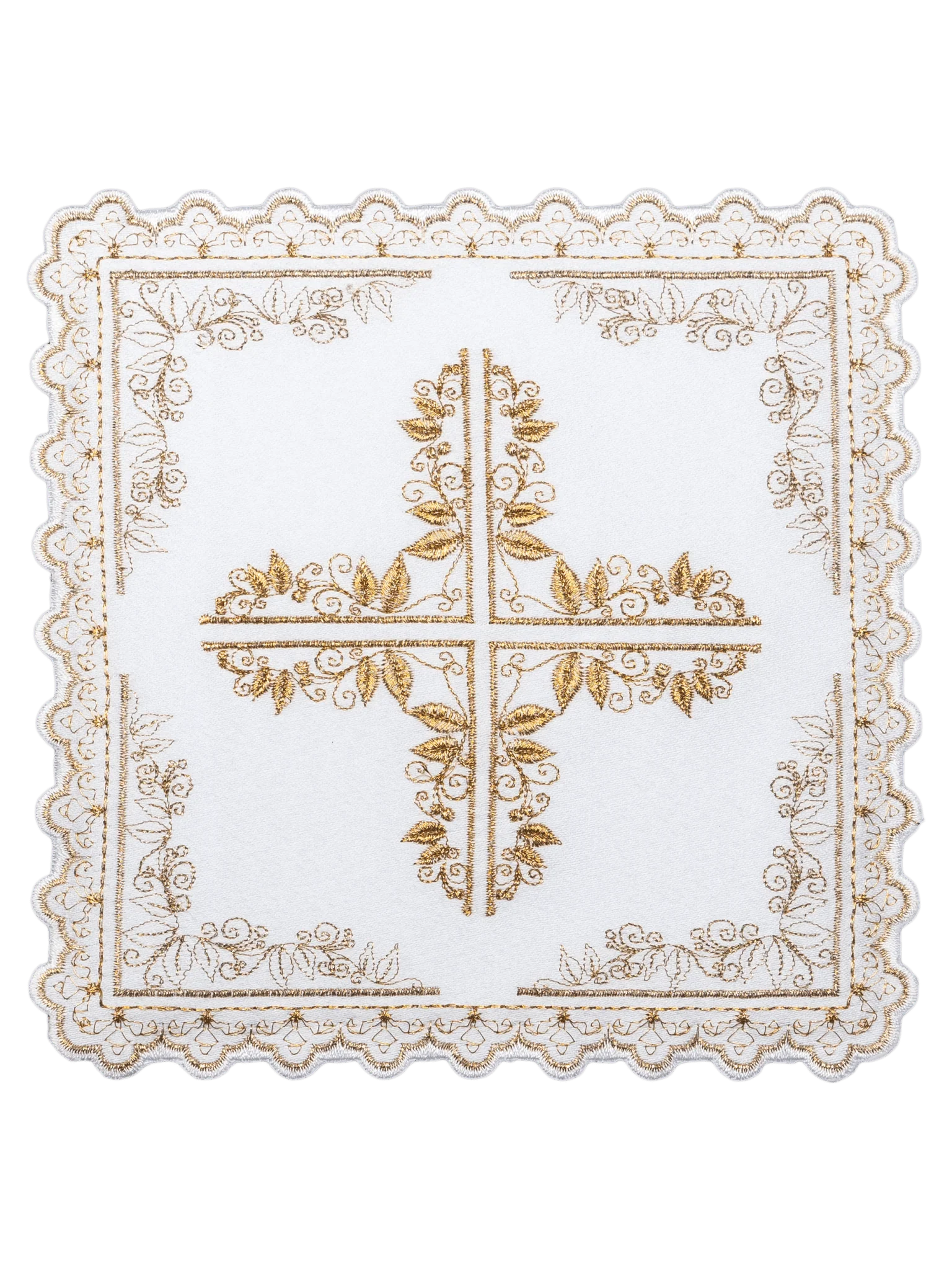 Mass linen set with cross motif framed by floral embroidery - Image 3