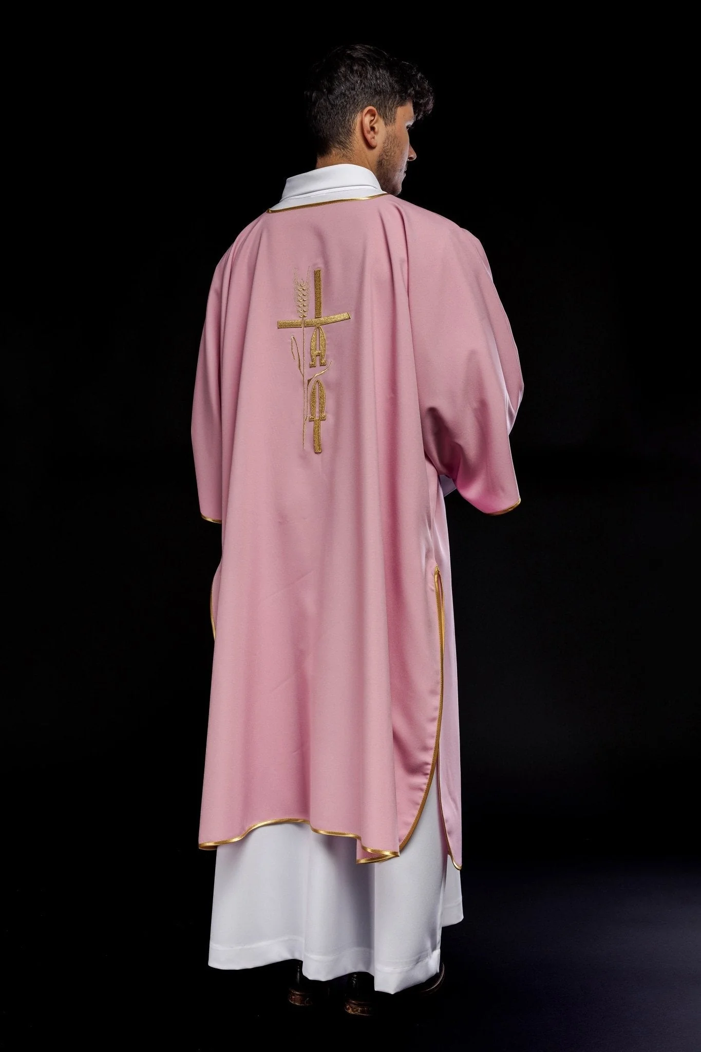 Pink deacon dalmatic with Alpha Omega embroidery - Image 7
