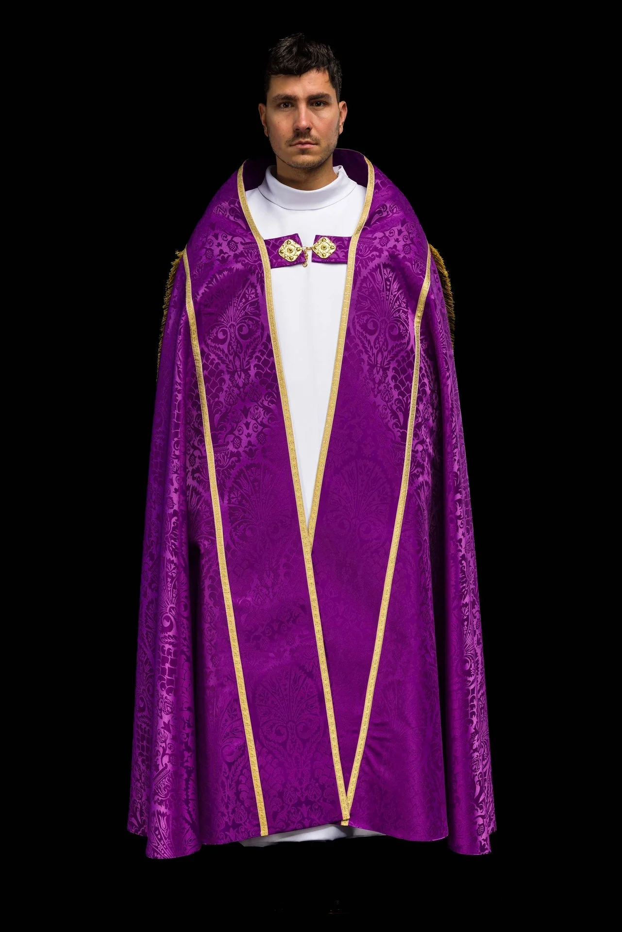 Plain Purple Roman Cope Made of Jacquard Fabric