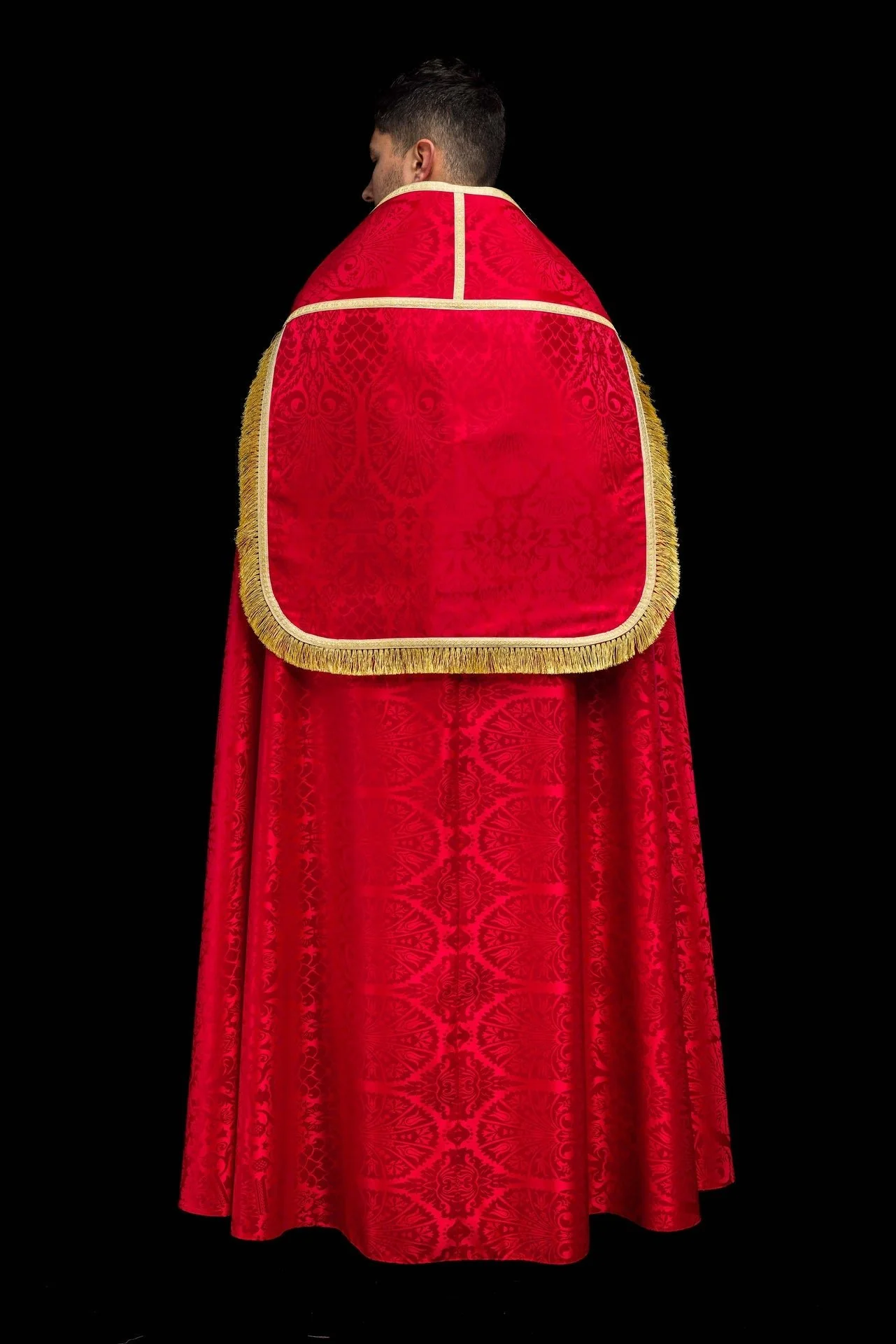Plain Red Roman Cope Made of Jacquard Fabric - Image 8