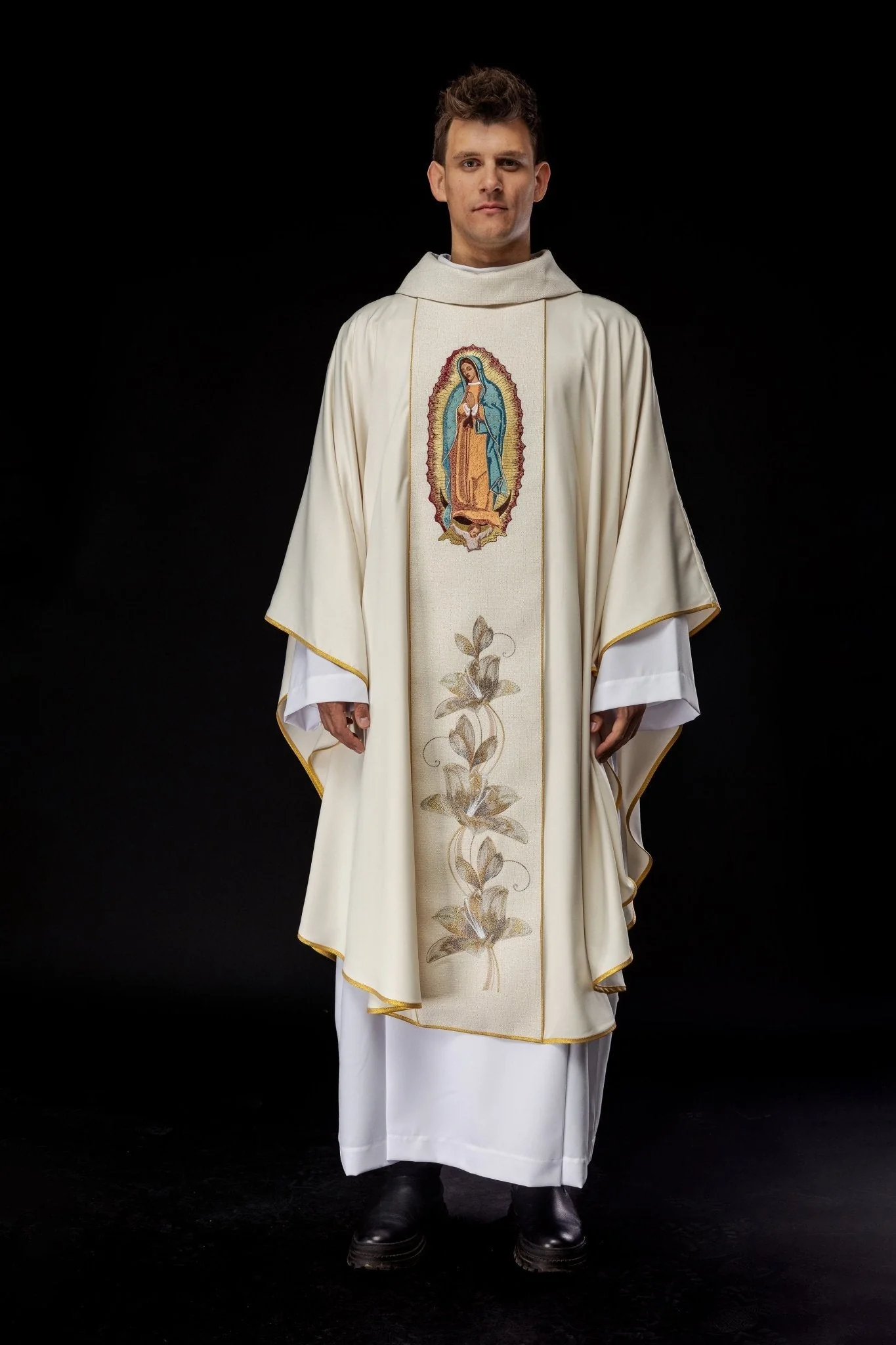 Priest chasuble with Our Lady of Guadalupe and floral embroidery - Image 2