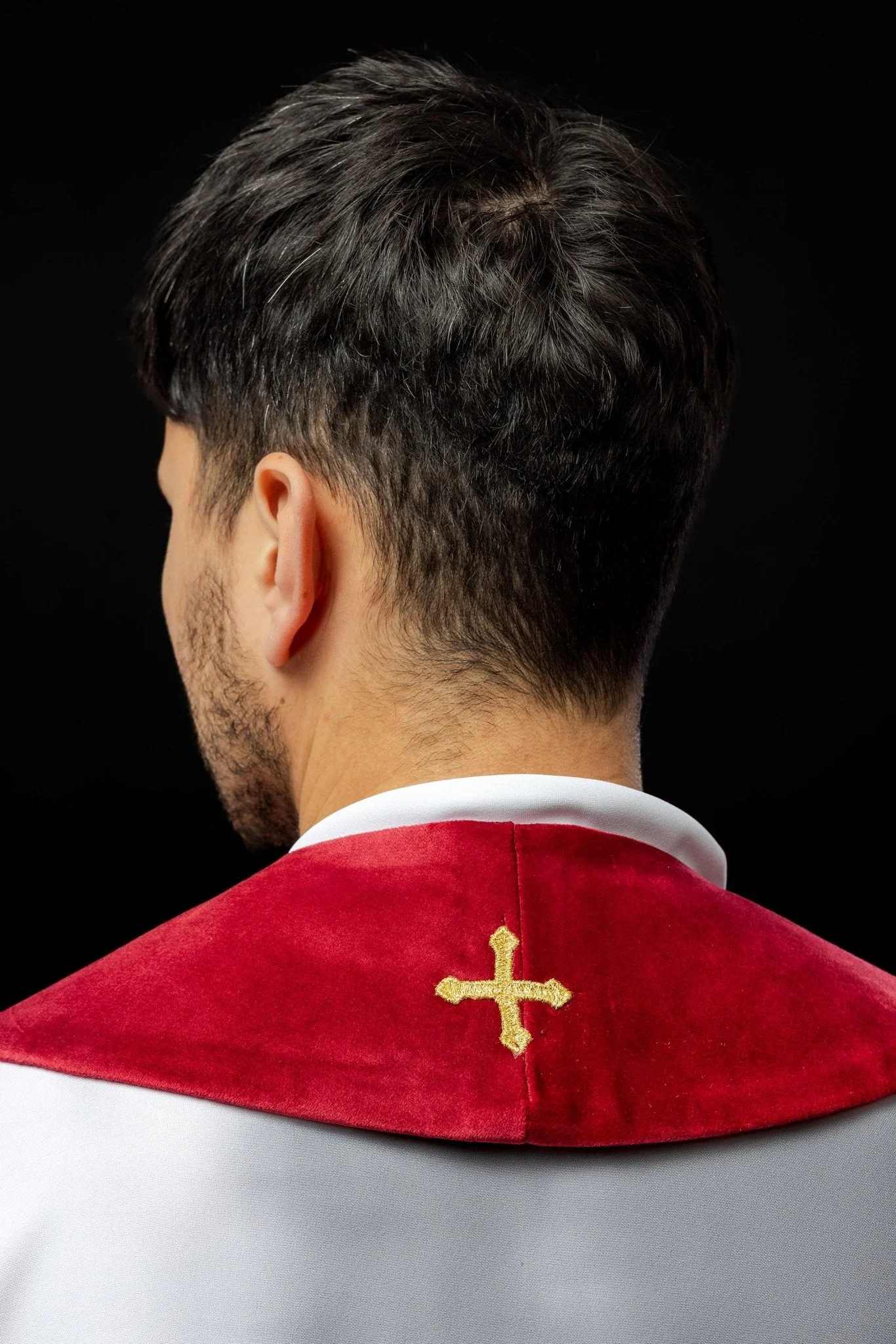 Priest stole in red with gold JHS and tassels - Image 6