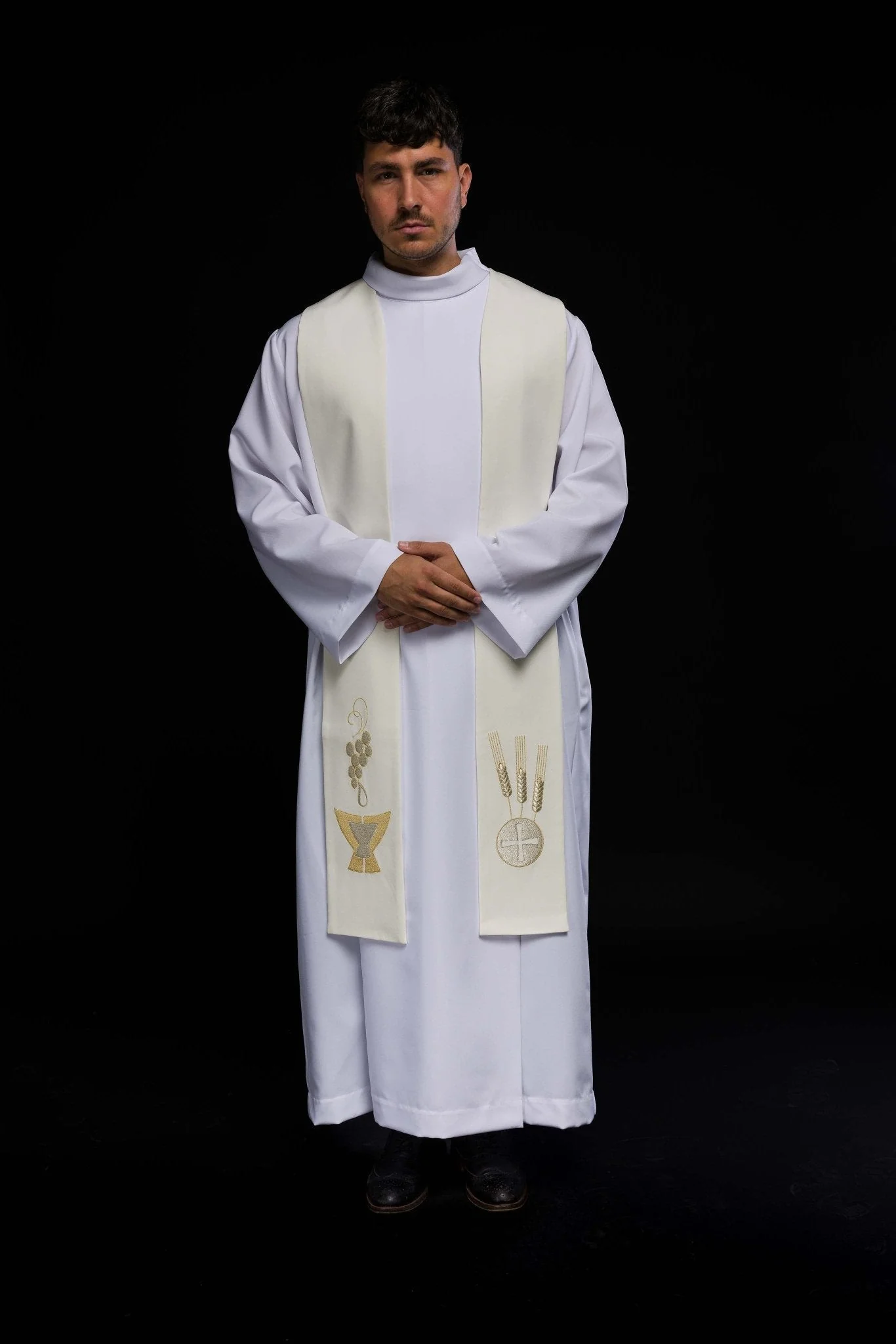 Priestly stole Chalice, Wheat, and Grapes in ecru