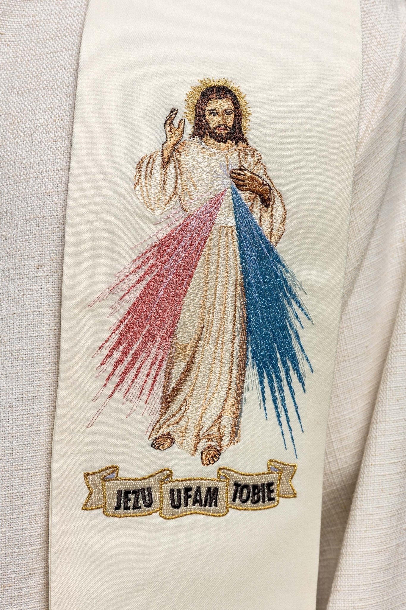 Priestly stole Jesus, I Trust in You in ecru - Image 3