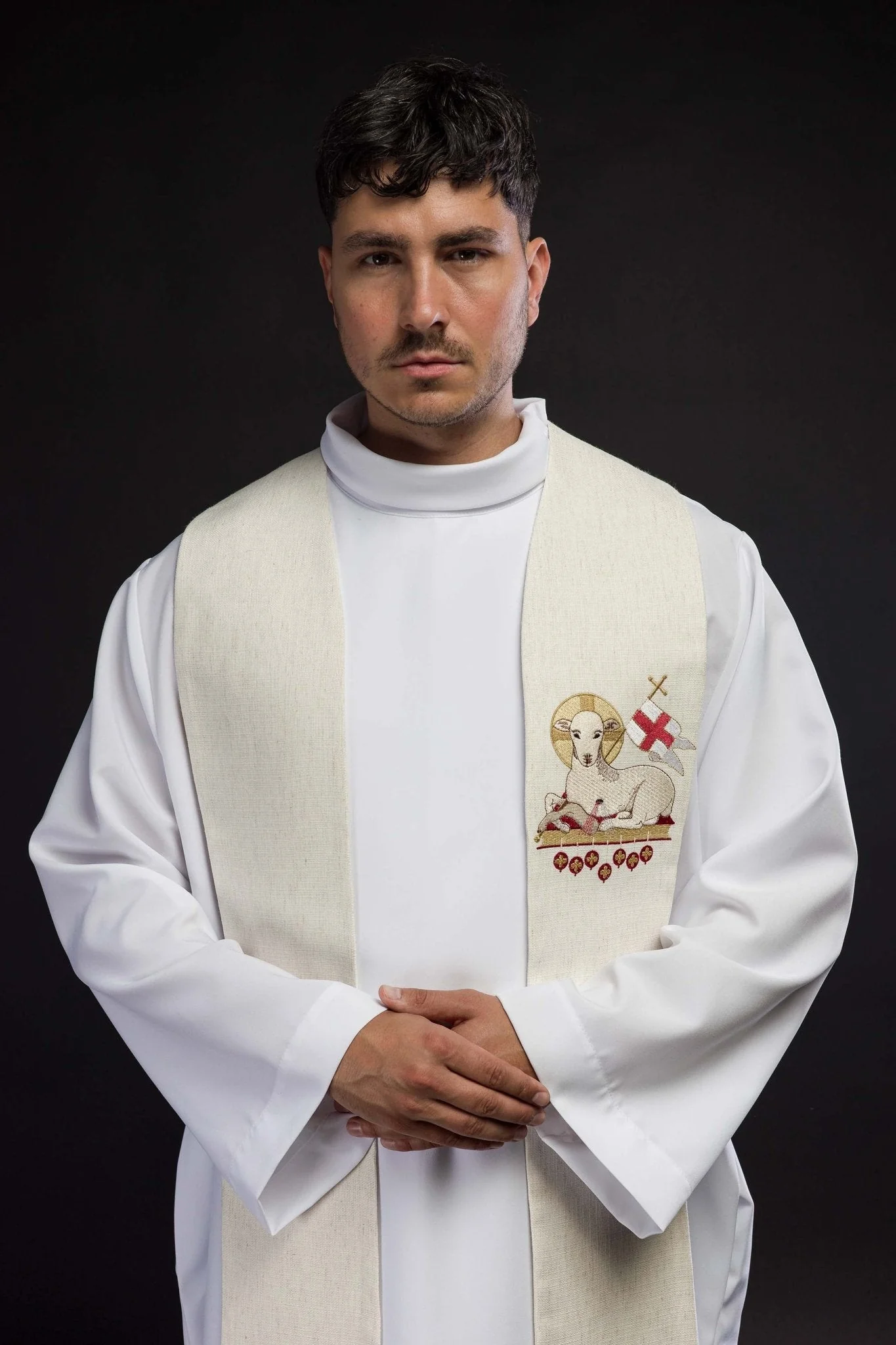 Priestly stole with a lamb motif in ecru - Image 2
