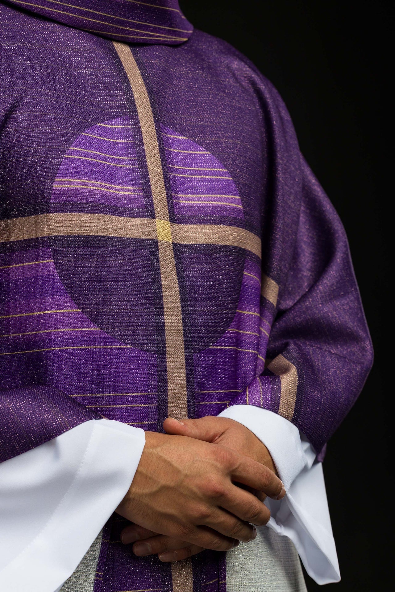 Printed Purple Chasuble with Cross Motif - Image 3