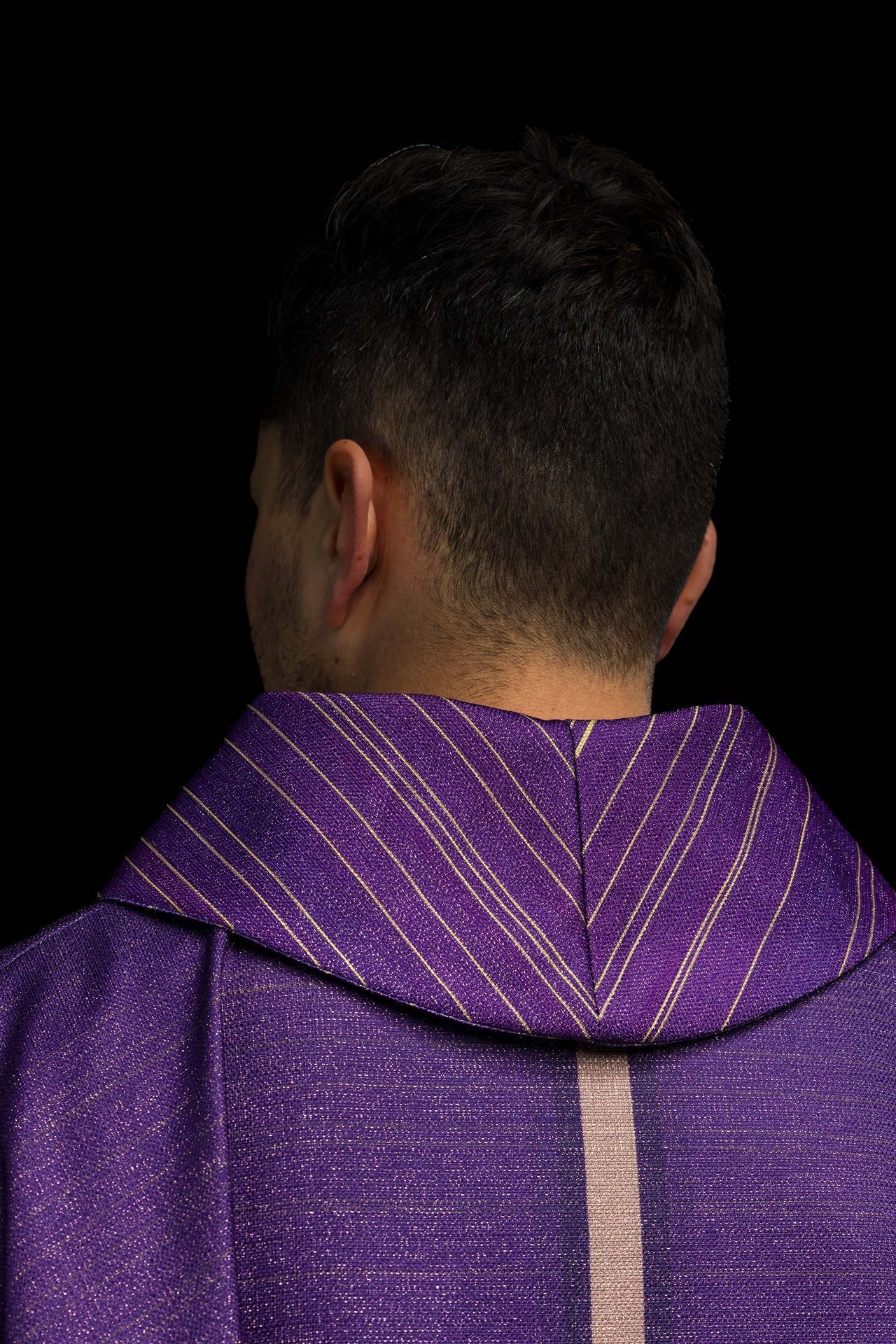 Printed Purple Chasuble with Cross Motif - Image 4