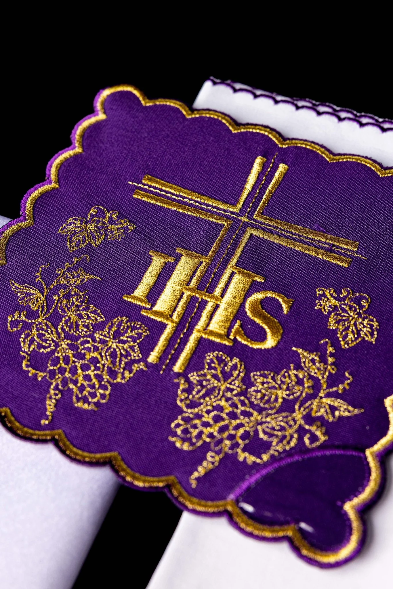 Purple Chalice Linens made of cotton with gold cross embroidery - Image 2