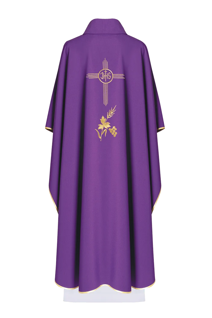Purple chasuble embroidered with IHS motif - Image 2