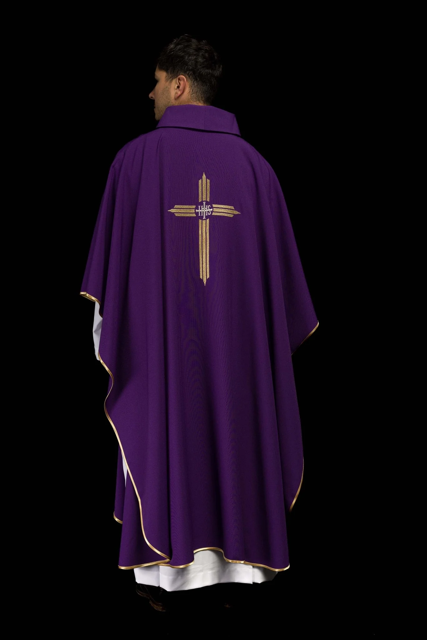 Purple chasuble embroidered with the symbol of Cross IHS - Image 7
