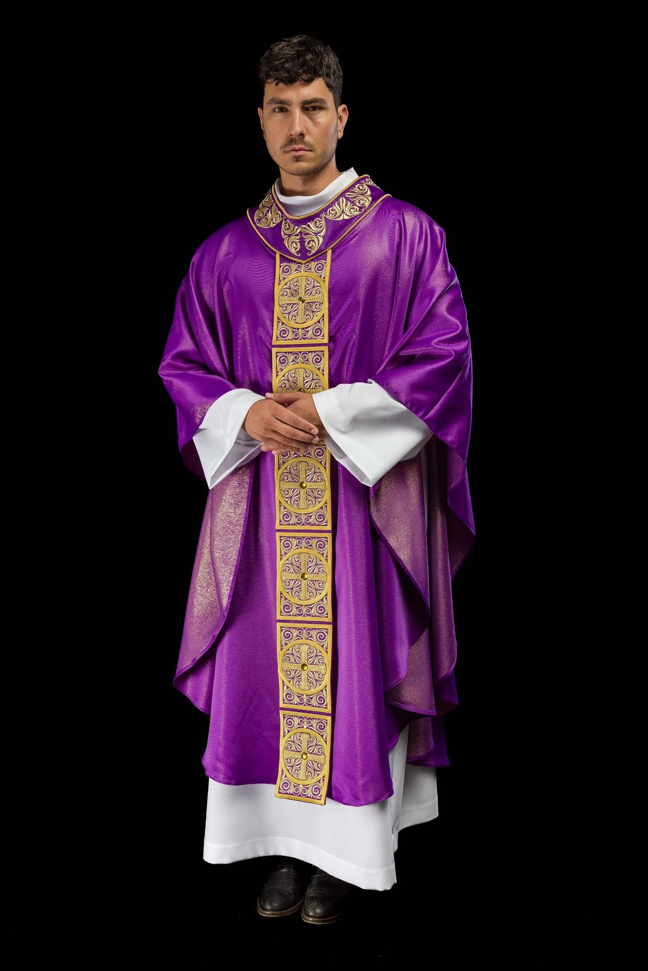 Purple Chasuble Richly Embroidered and Decorated with Stones - Image 2