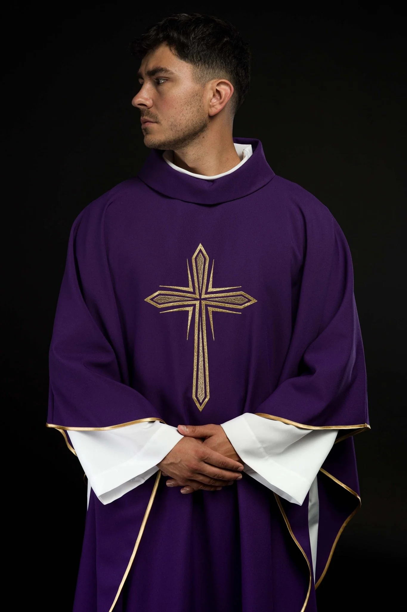 Purple chasuble with cross embroidery