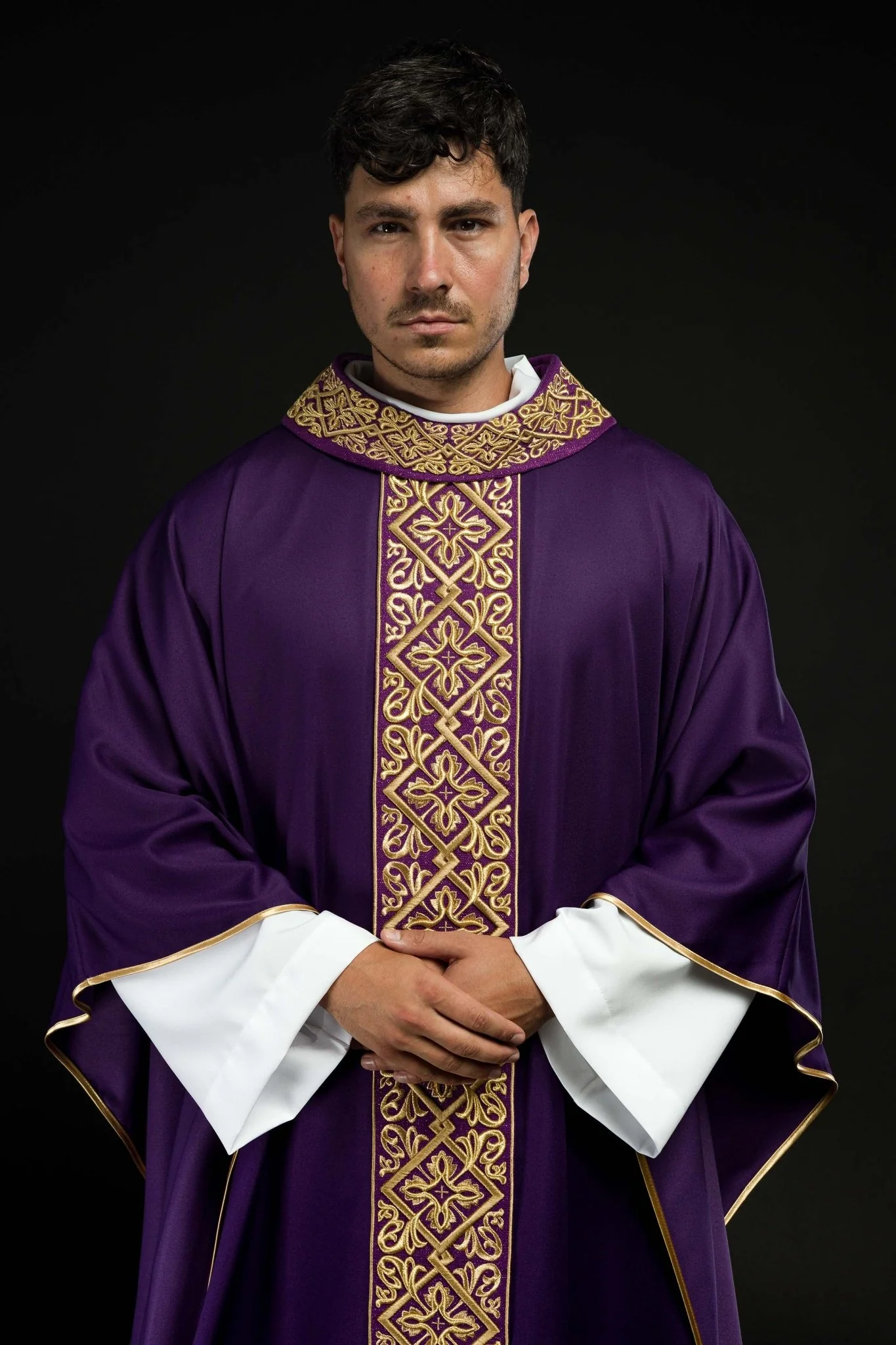 Purple chasuble with embroidered collar