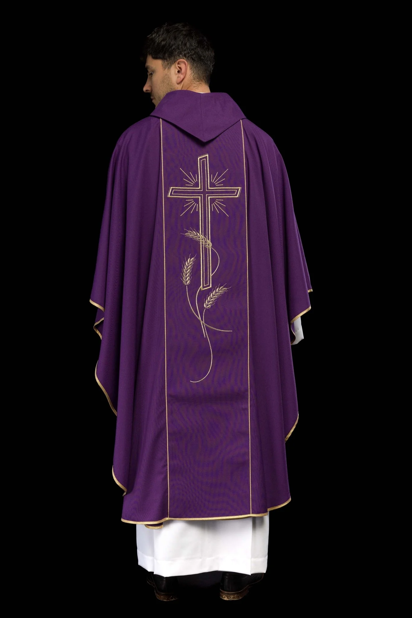 Purple chasuble with embroidered Cross IHS symbol - Image 7