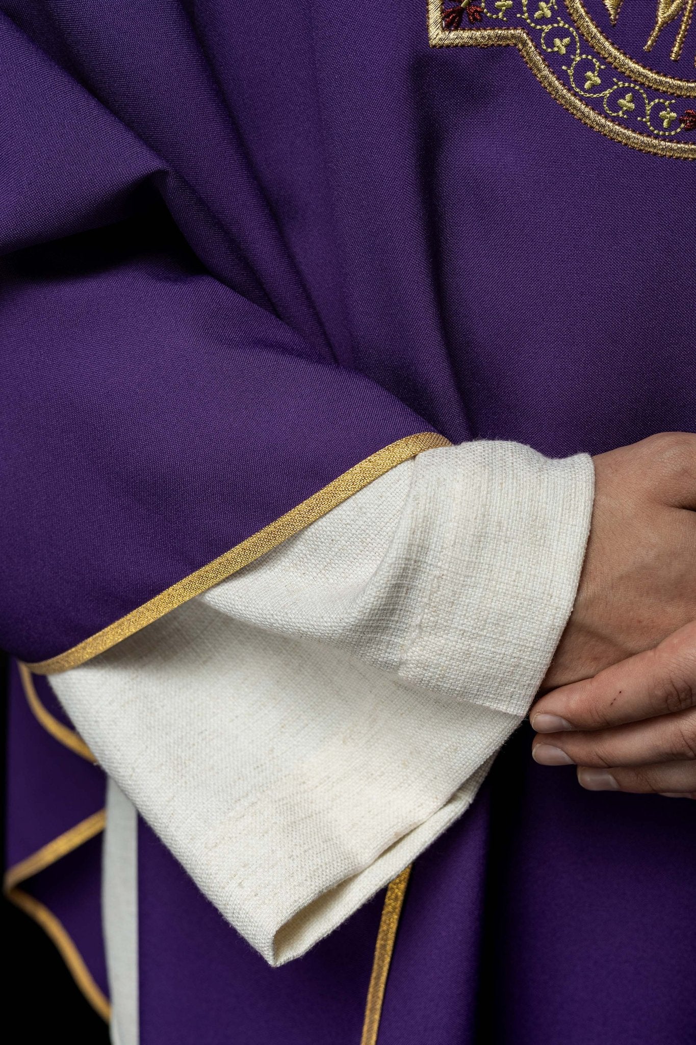 Purple chasuble with IHS and PAX embroidery - Image 5