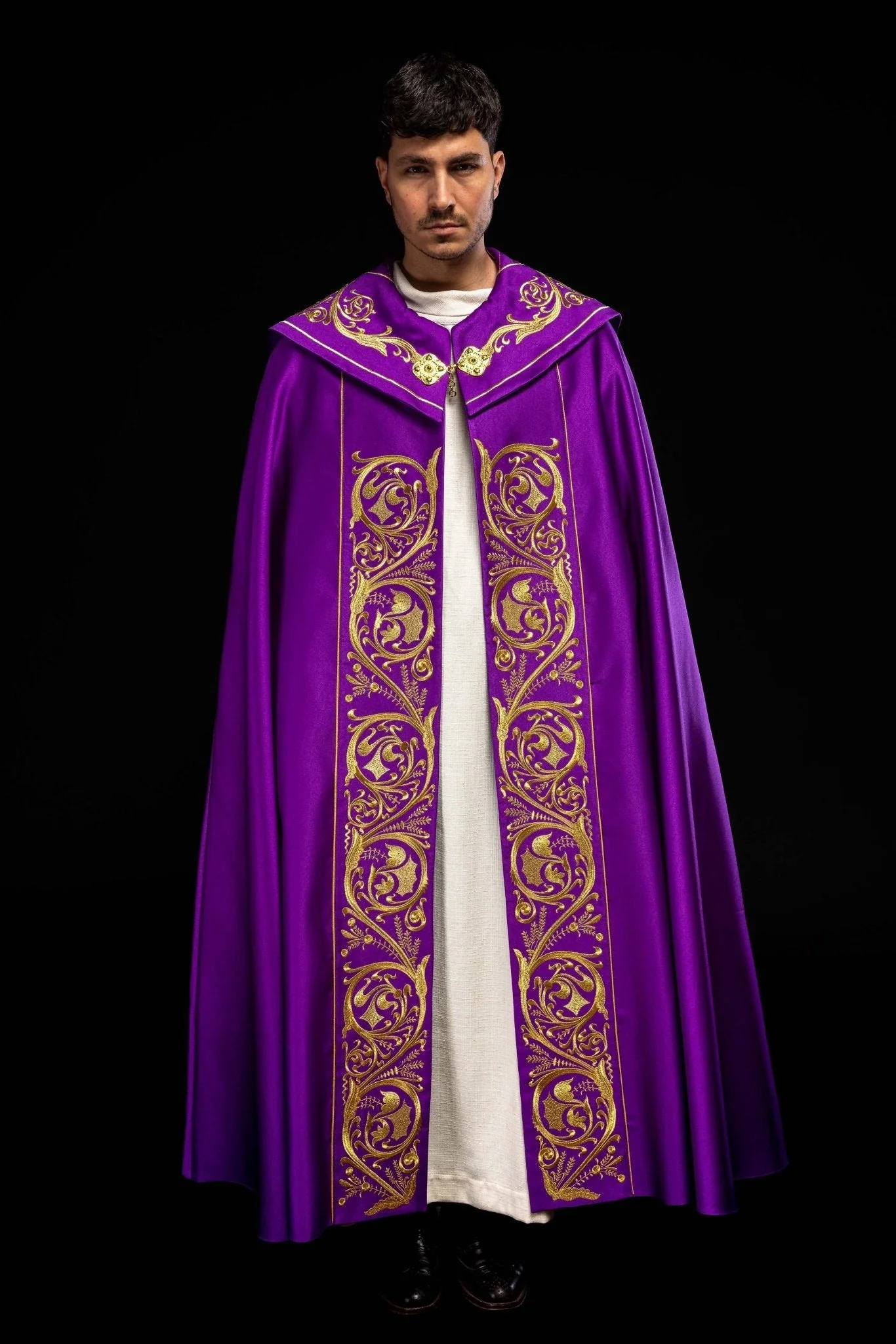 Purple church cope with gold IHS monogram - Image 2
