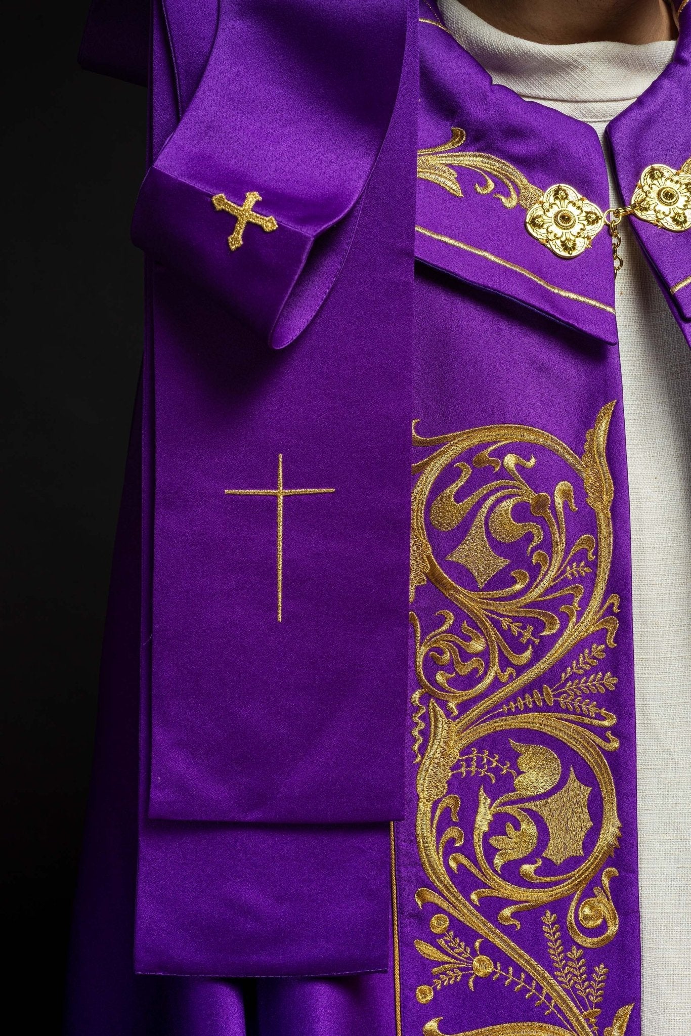 Purple church cope with gold IHS monogram - Image 7
