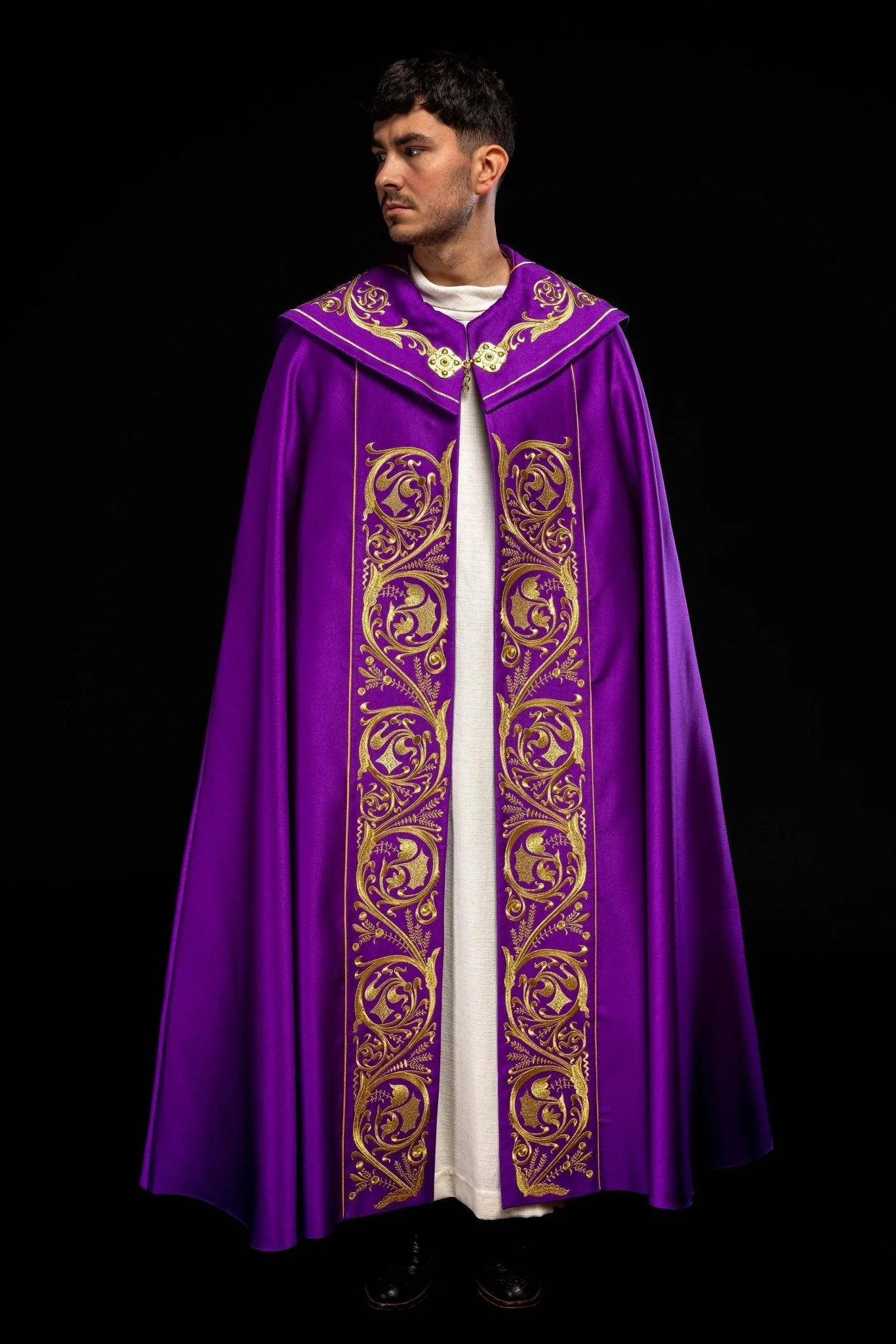 Purple church cope with gold IHS monogram - Image 9