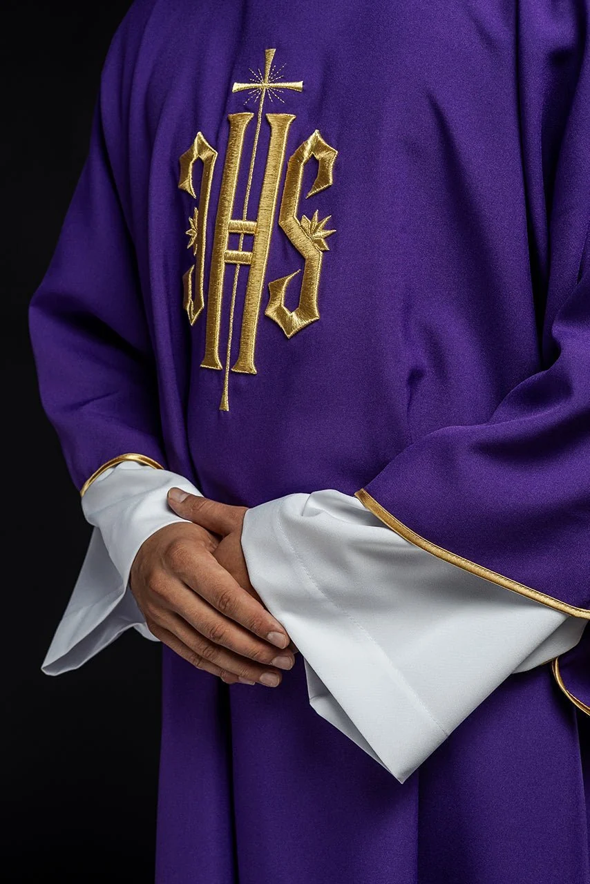 Purple Dalmatic with Embroidered Gold IHS - Image 3