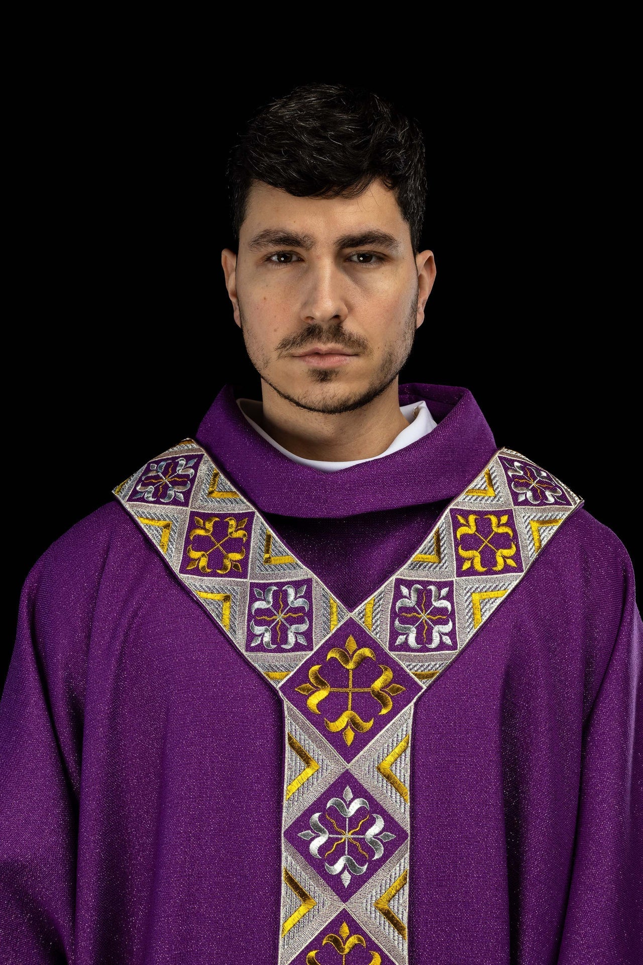 Purple Embroidered Scapular Overlay for Chasuble – Purple Chasuble Included