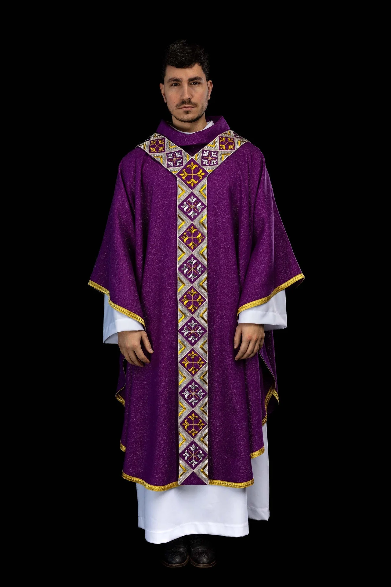 Purple Embroidered Scapular Overlay for Chasuble – Purple Chasuble Included - Image 3
